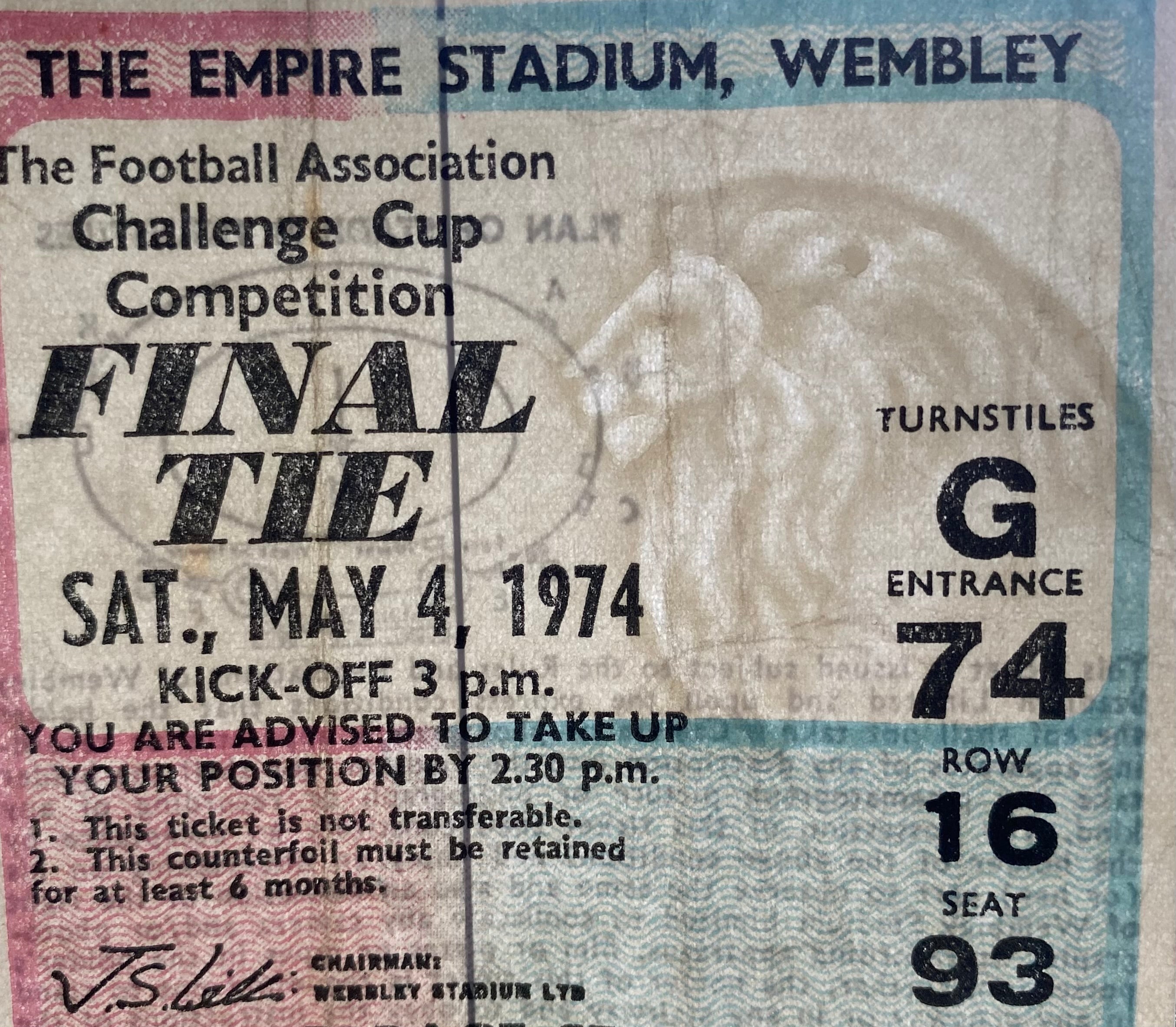 1974 ORIGINAL FA CUP FINAL TICKET LIVERPOOL V NEWCASTLE UNITED