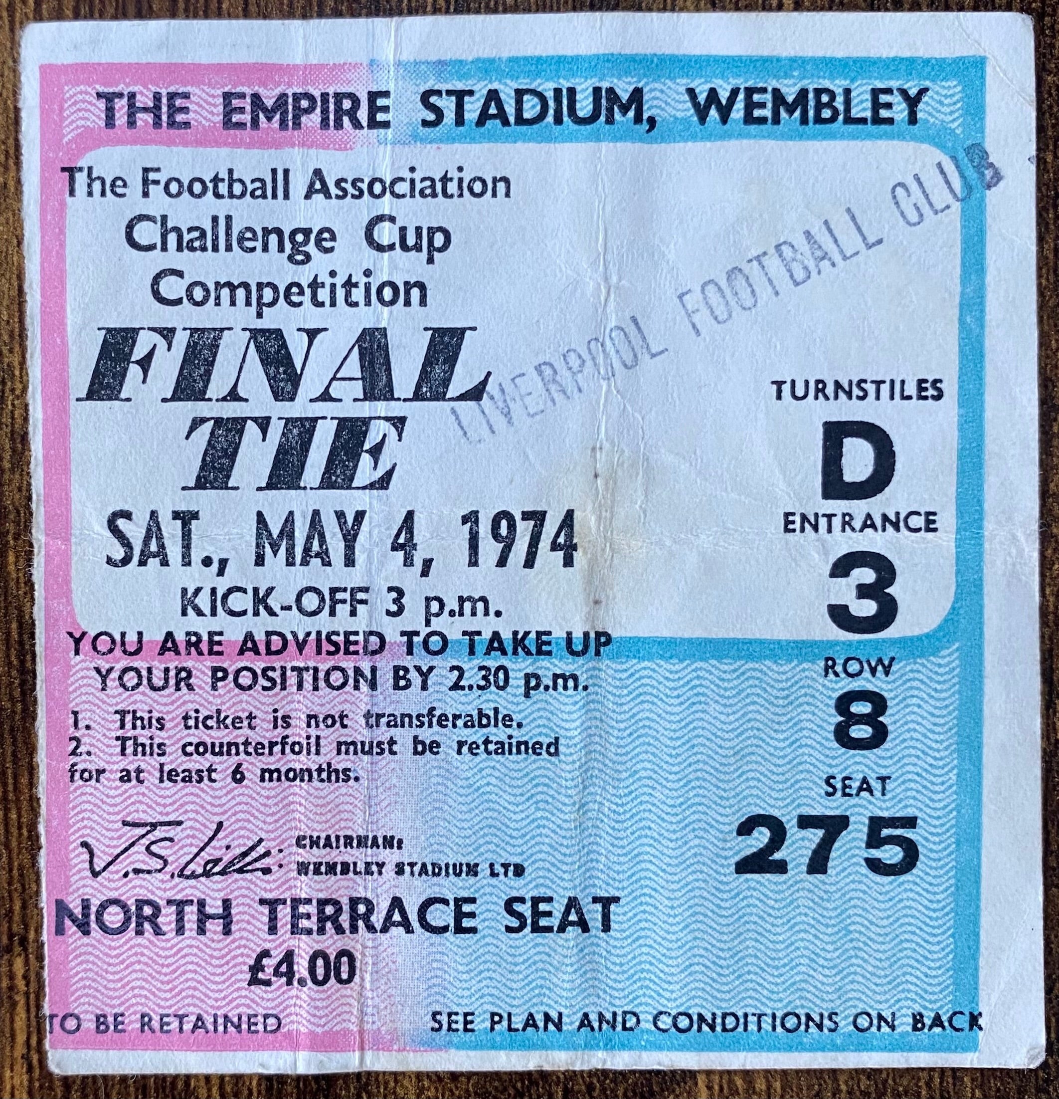 1974 ORIGINAL FA CUP FINAL TICKET LIVERPOOL V NEWCASTLE UNITED