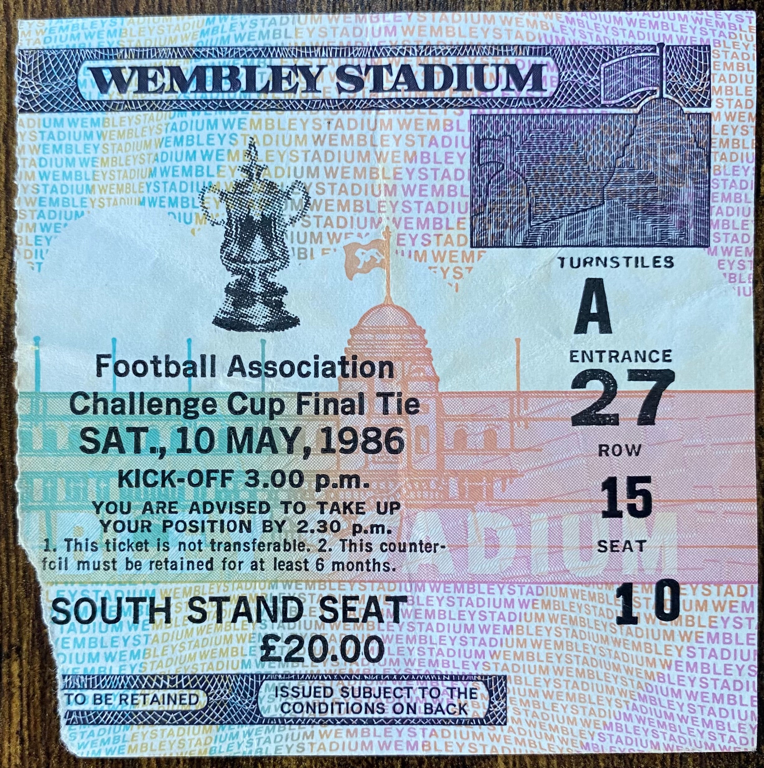 1986 ORIGINAL FA CUP FINAL TICKET EVERTON V LIVERPOOL