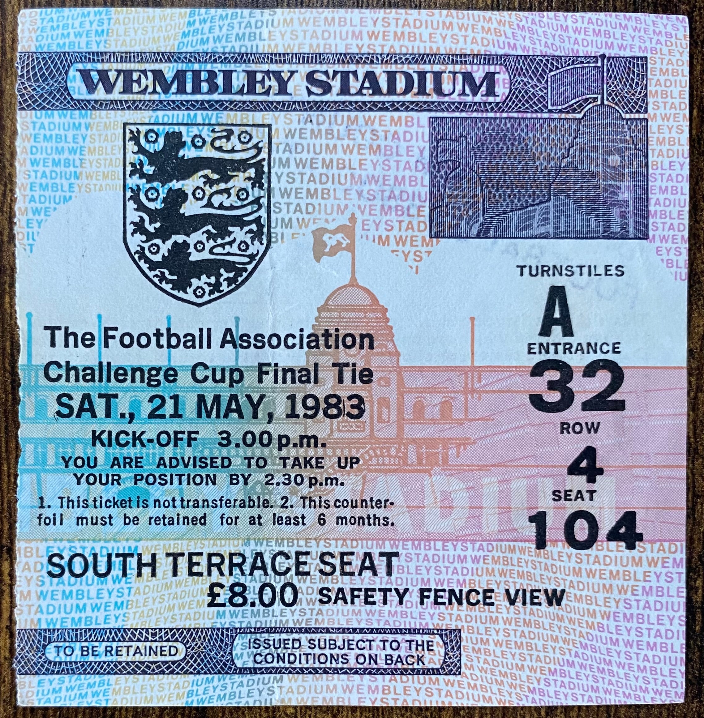 1983 ORIGINAL FA CUP FINAL TICKET BRIGHTON AND HOVE ALBION V MANCHESTER UNITED
