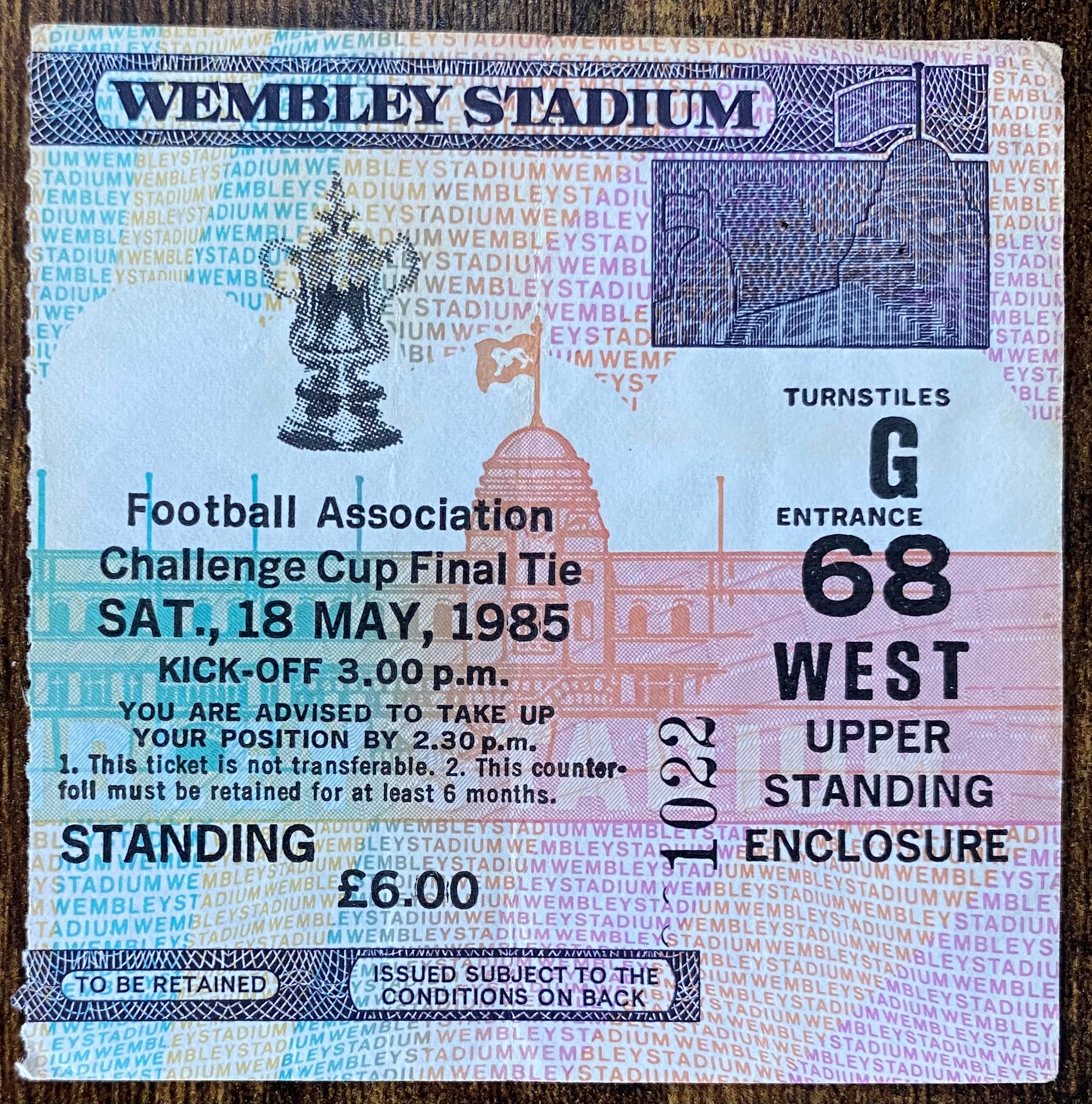 1985 ORIGINAL FA CUP FINAL TICKET EVERTON V MANCHESTER UNITED