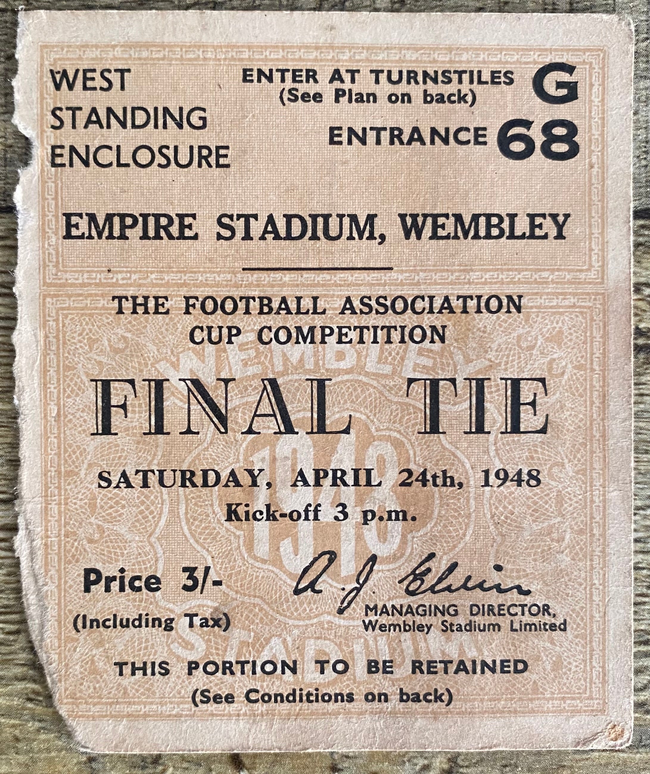 1948 ORIGINAL FA CUP FINAL TICKET MANCHESTER UNITED V BLACKPOOL