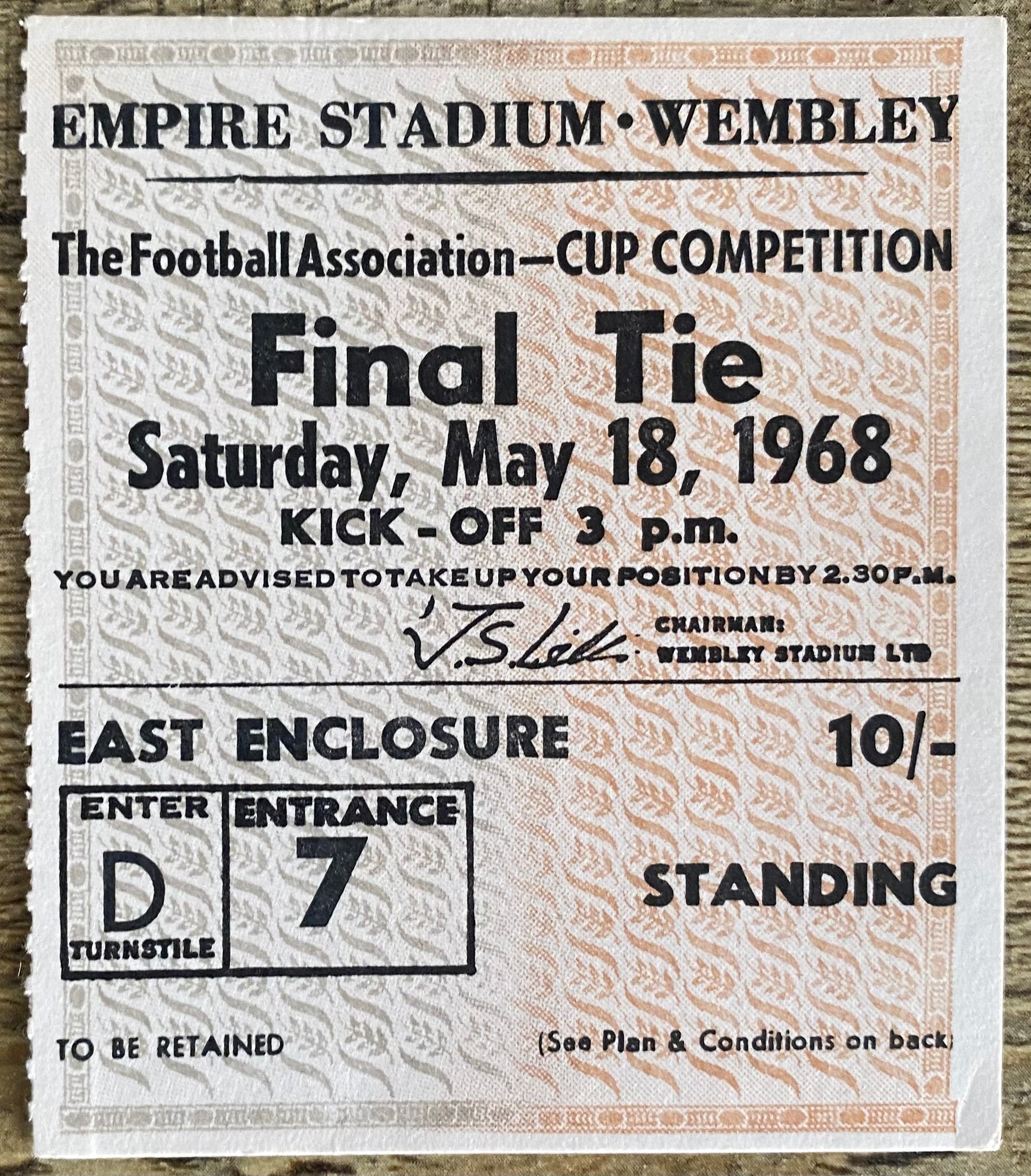 1968 ORIGINAL FA CUP FINAL TICKET WEST BROMWICH ALBION V EVERTON