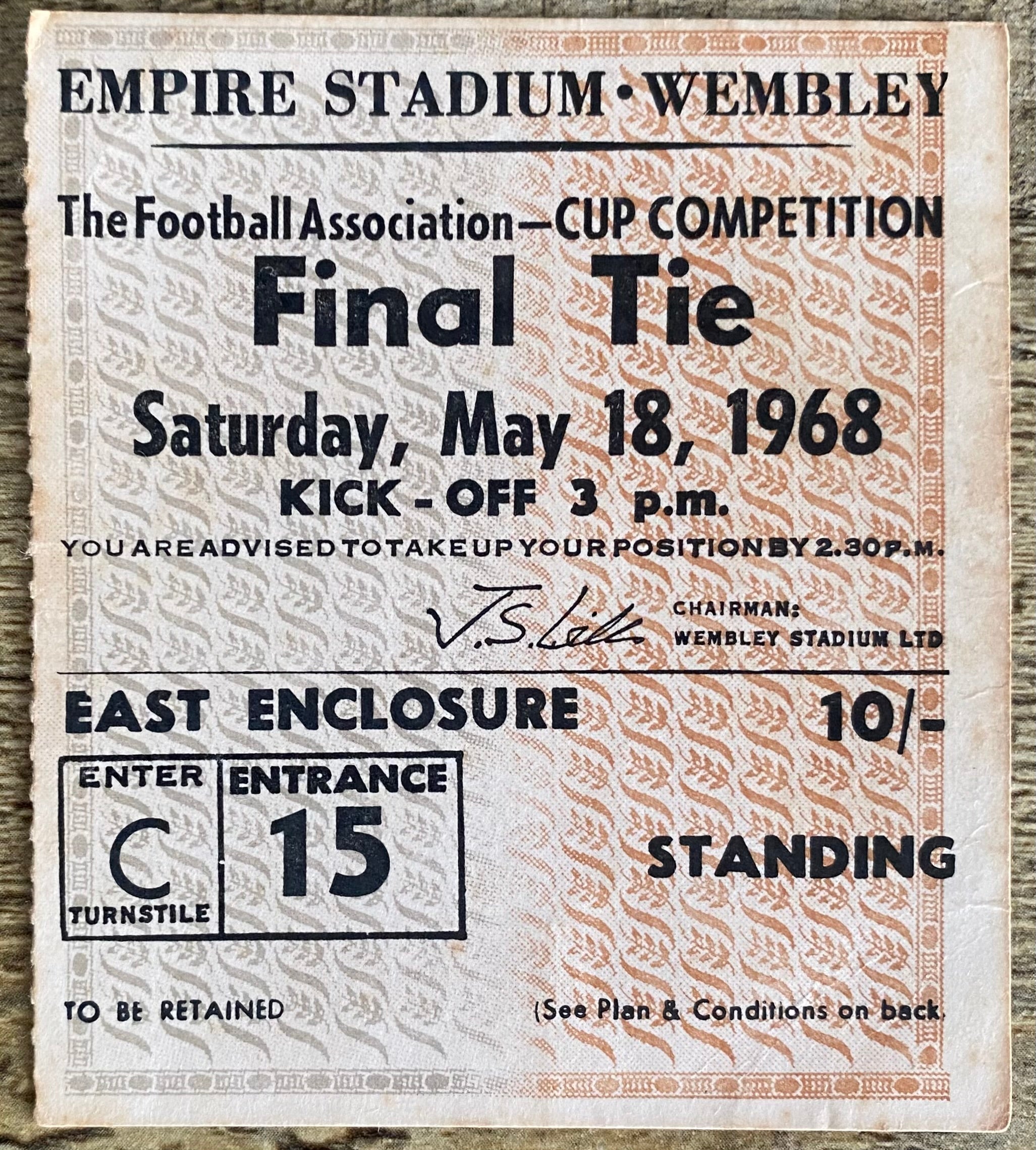 1968 ORIGINAL FA CUP FINAL TICKET WEST BROMWICH ALBION V EVERTON