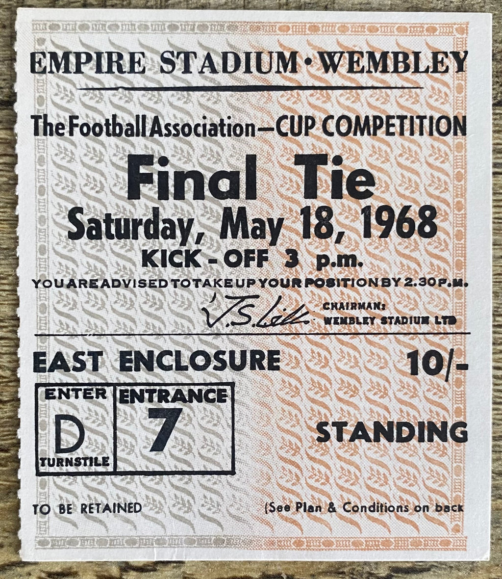 1968 ORIGINAL FA CUP FINAL TICKET WEST BROMWICH ALBION V EVERTON