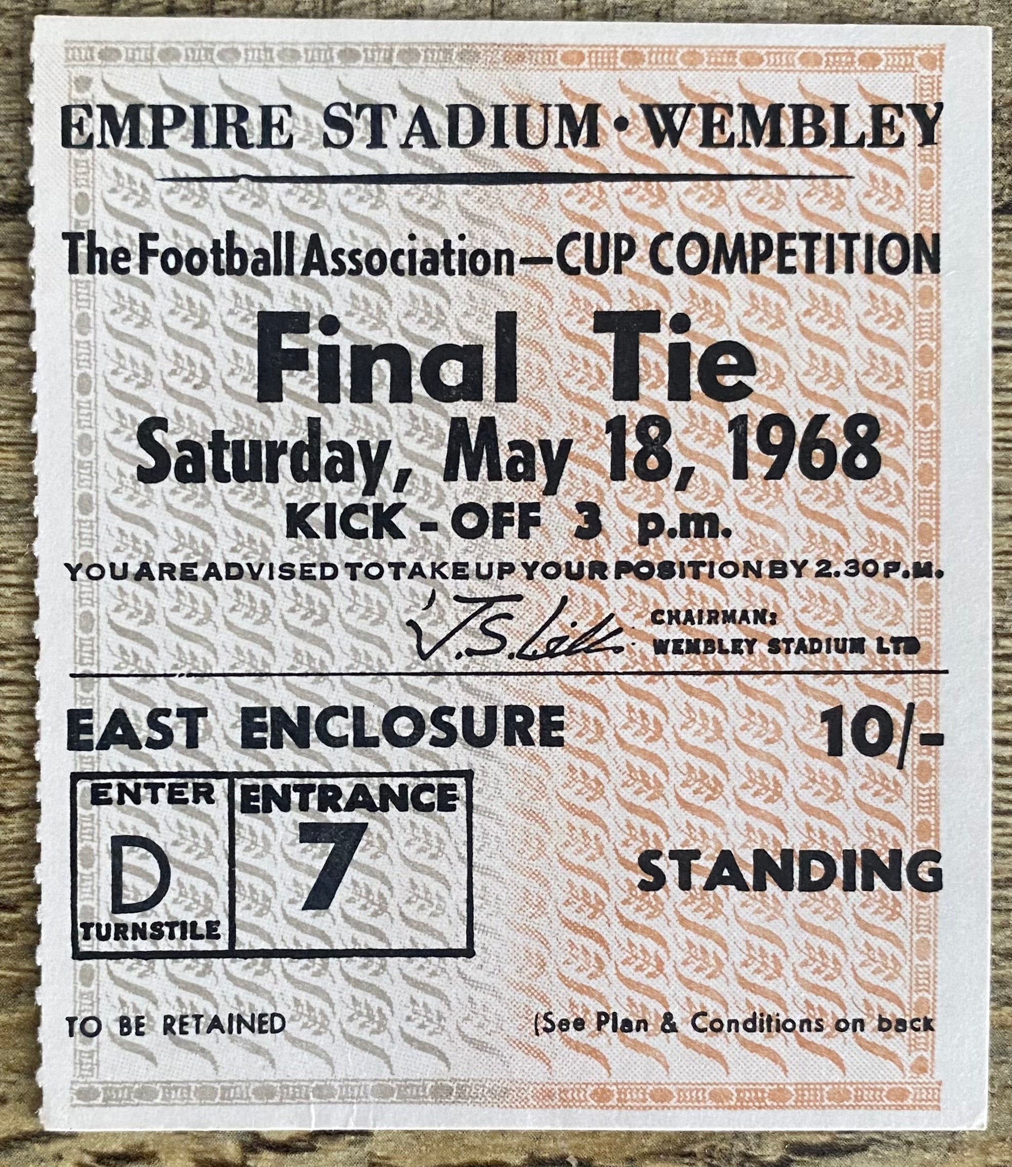 1968 ORIGINAL FA CUP FINAL TICKET WEST BROMWICH ALBION V EVERTON