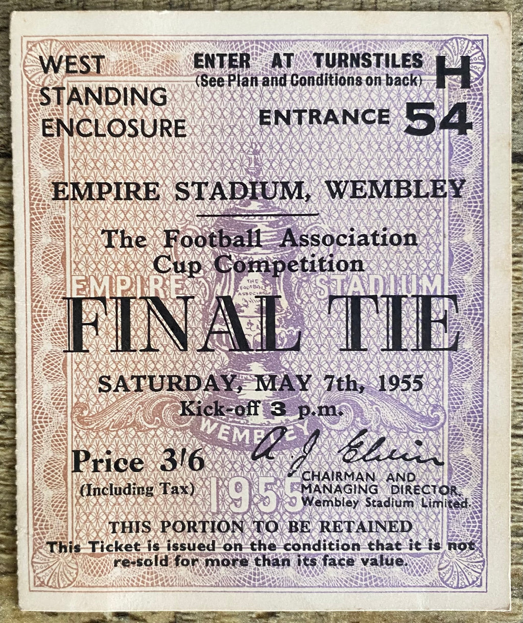 1955 ORIGINAL FA CUP FINAL TICKET NEWCASTLE UNITED V MANCHESTER CITY