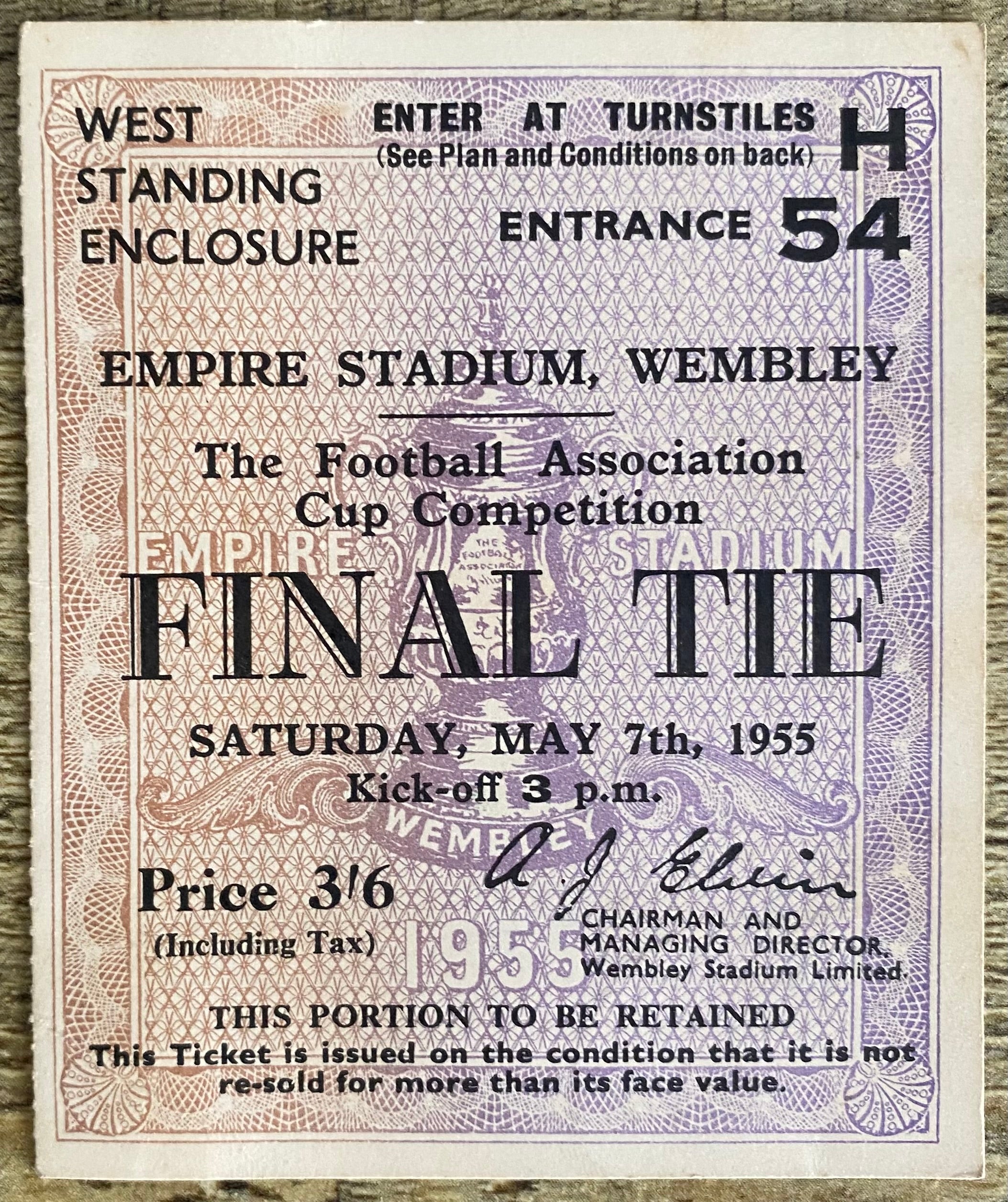 1955 ORIGINAL FA CUP FINAL TICKET NEWCASTLE UNITED V MANCHESTER CITY