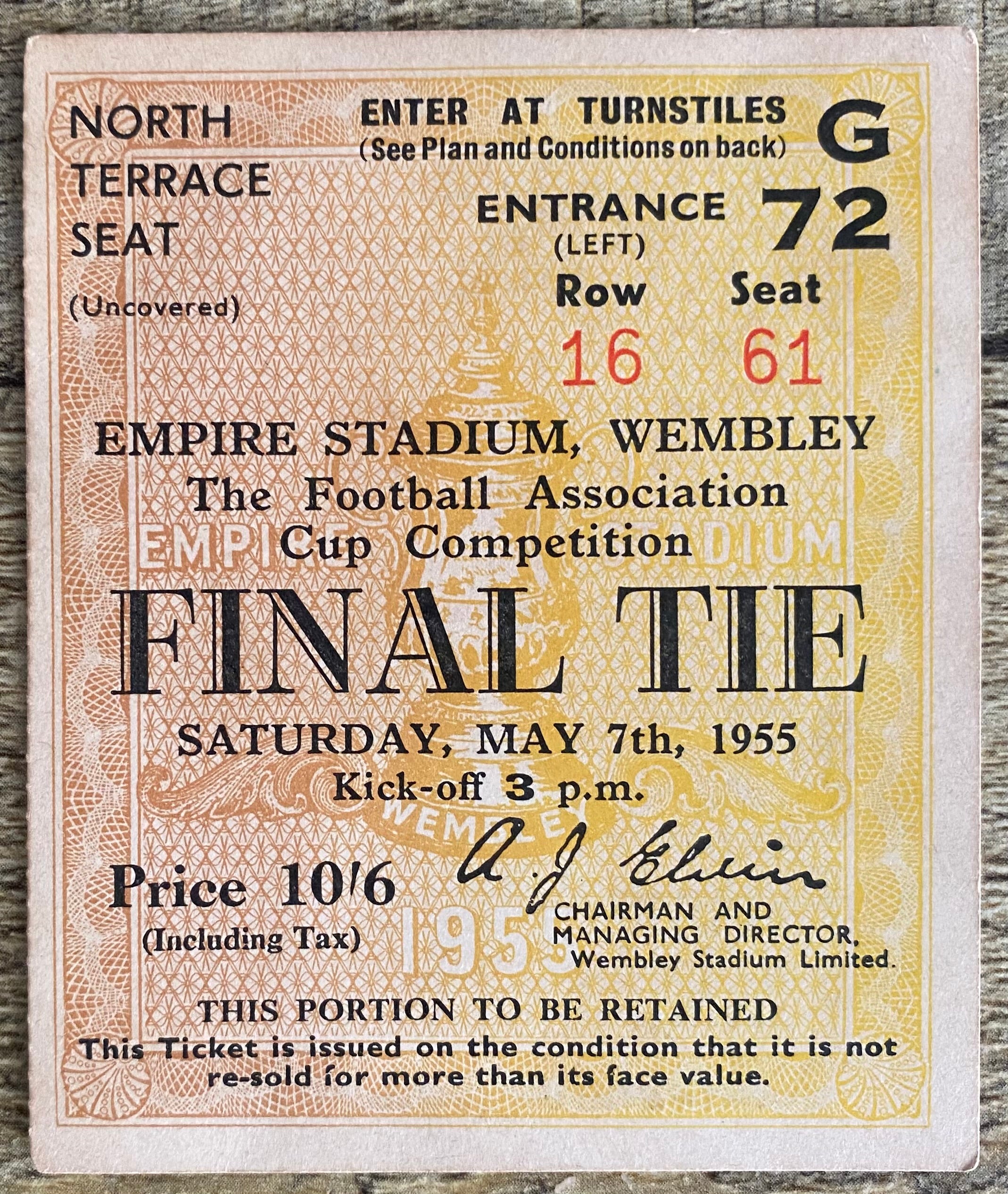 1955 ORIGINAL FA CUP FINAL TICKET NEWCASTLE UNITED V MANCHESTER CITY