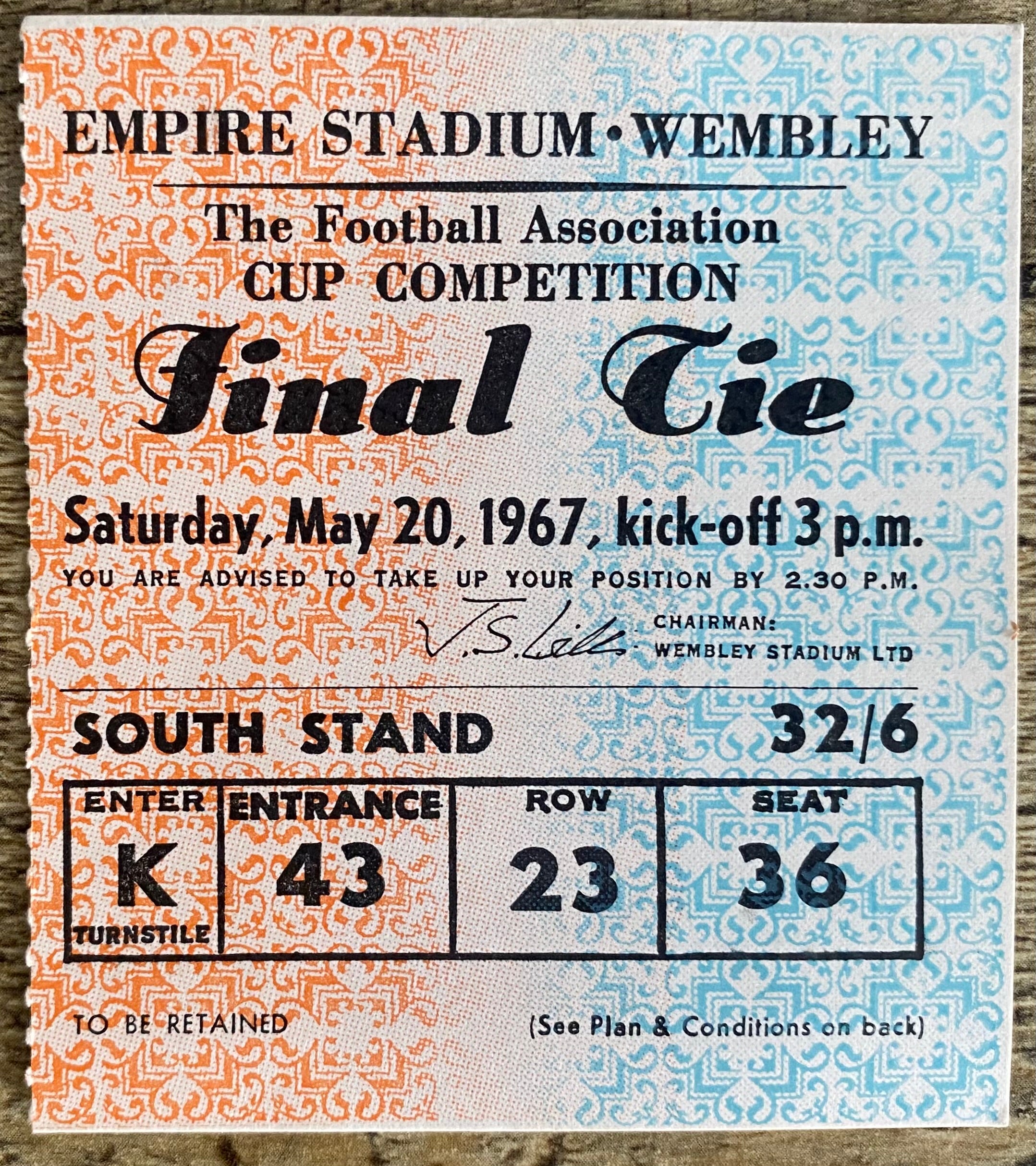 1967 ORIGINAL FA CUP FINAL TICKET TOTTENHAM HOTSPUR V CHELSEA