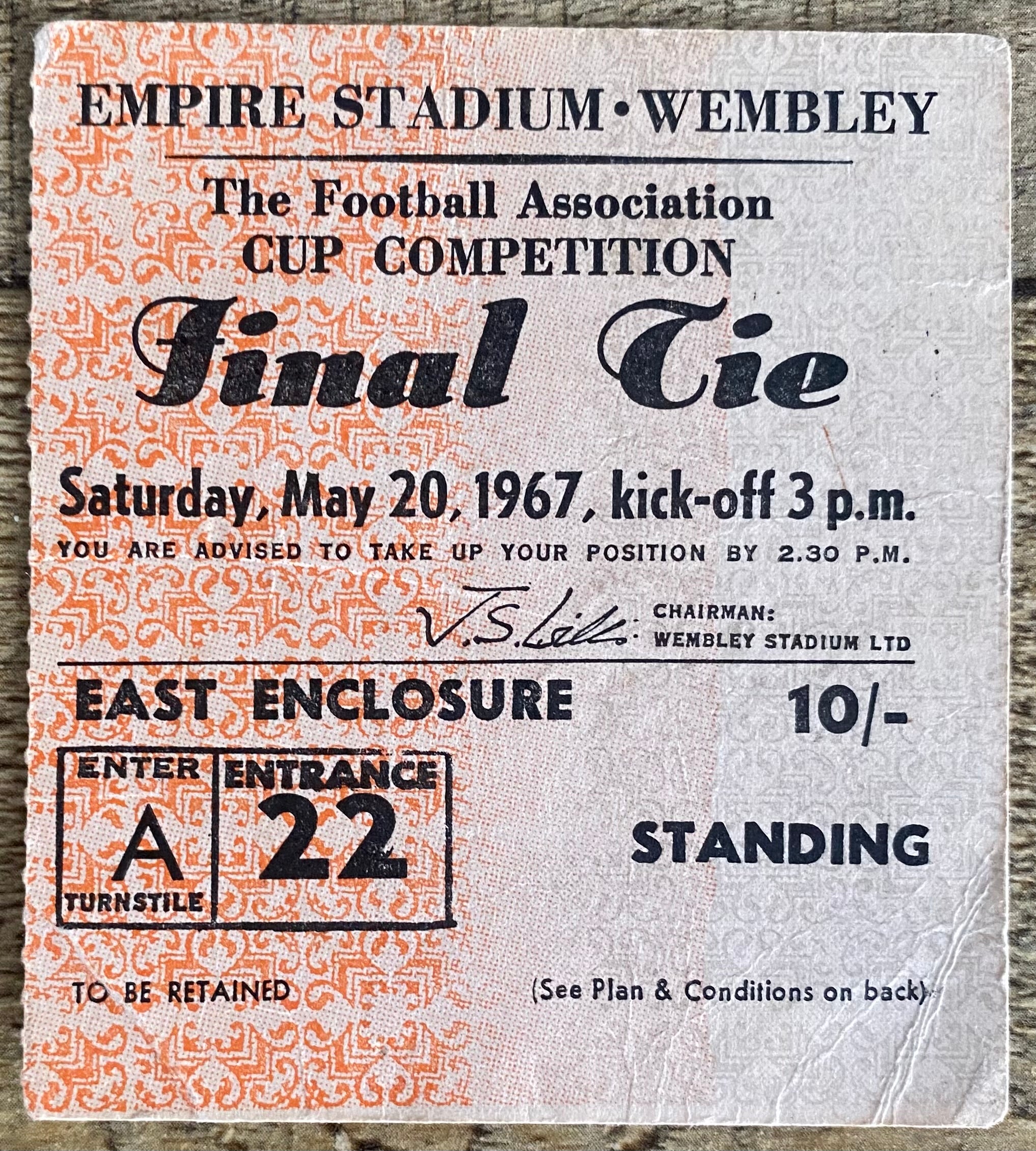 1967 ORIGINAL FA CUP FINAL TICKET TOTTENHAM HOTSPUR V CHELSEA