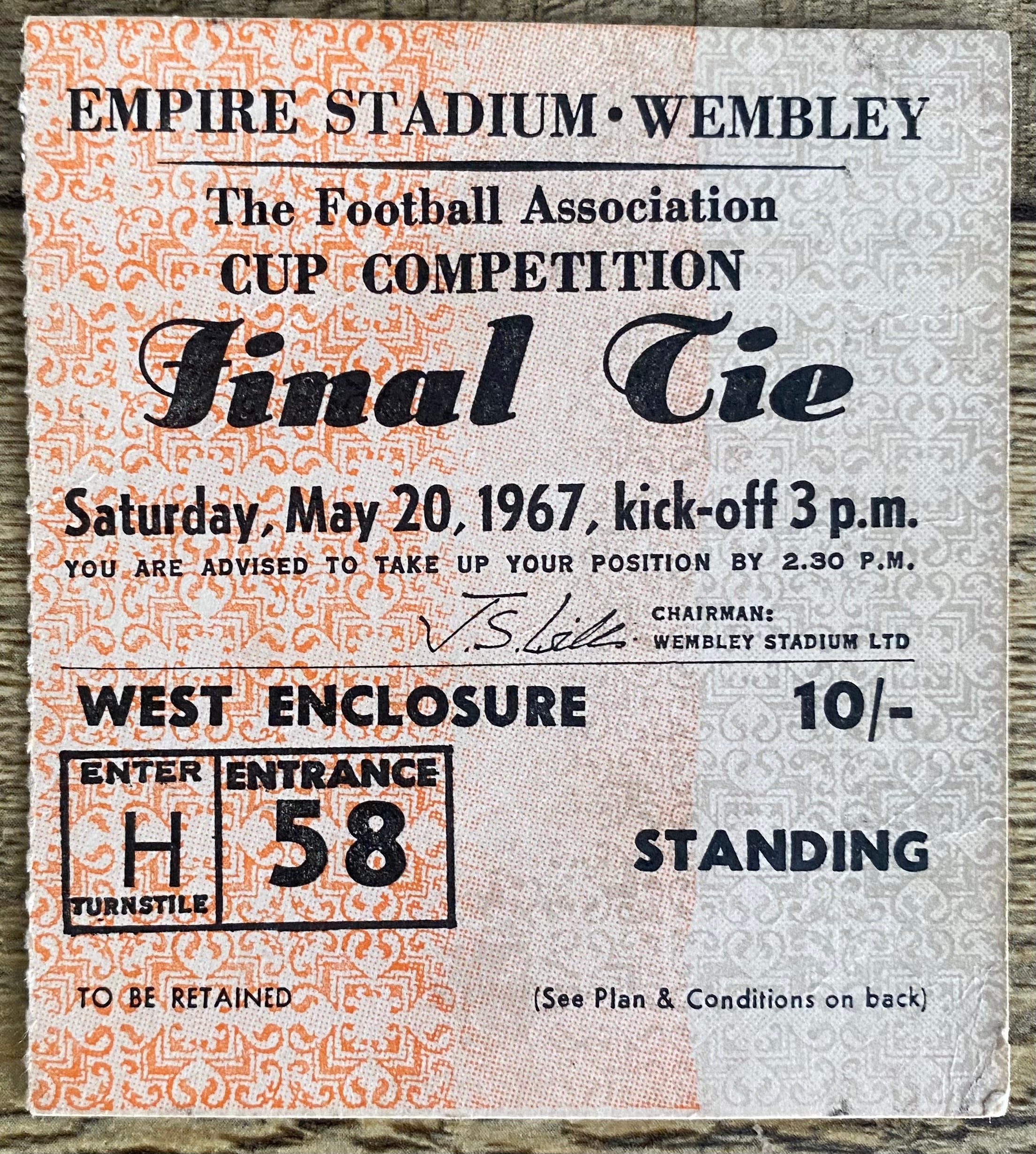 1967 ORIGINAL FA CUP FINAL TICKET TOTTENHAM HOTSPUR V CHELSEA