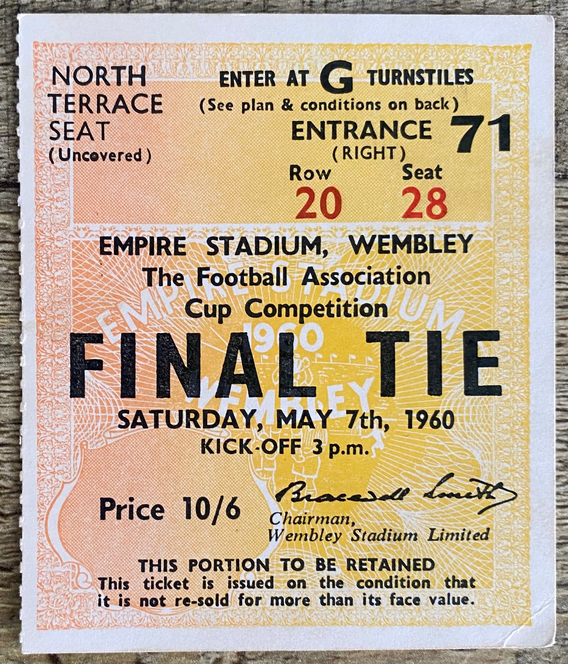 1960 ORIGINAL FA CUP FINAL TICKET BLACKBURN ROVERS V WOLVERHAMPTON WANDERERS
