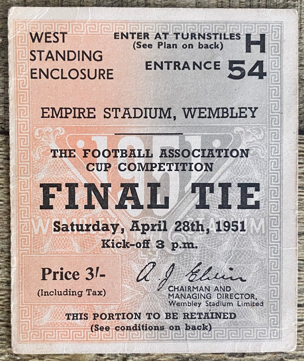 1951 ORIGINAL FA CUP FINAL TICKET NEWCASTLE UNITED V BLACKPOOL