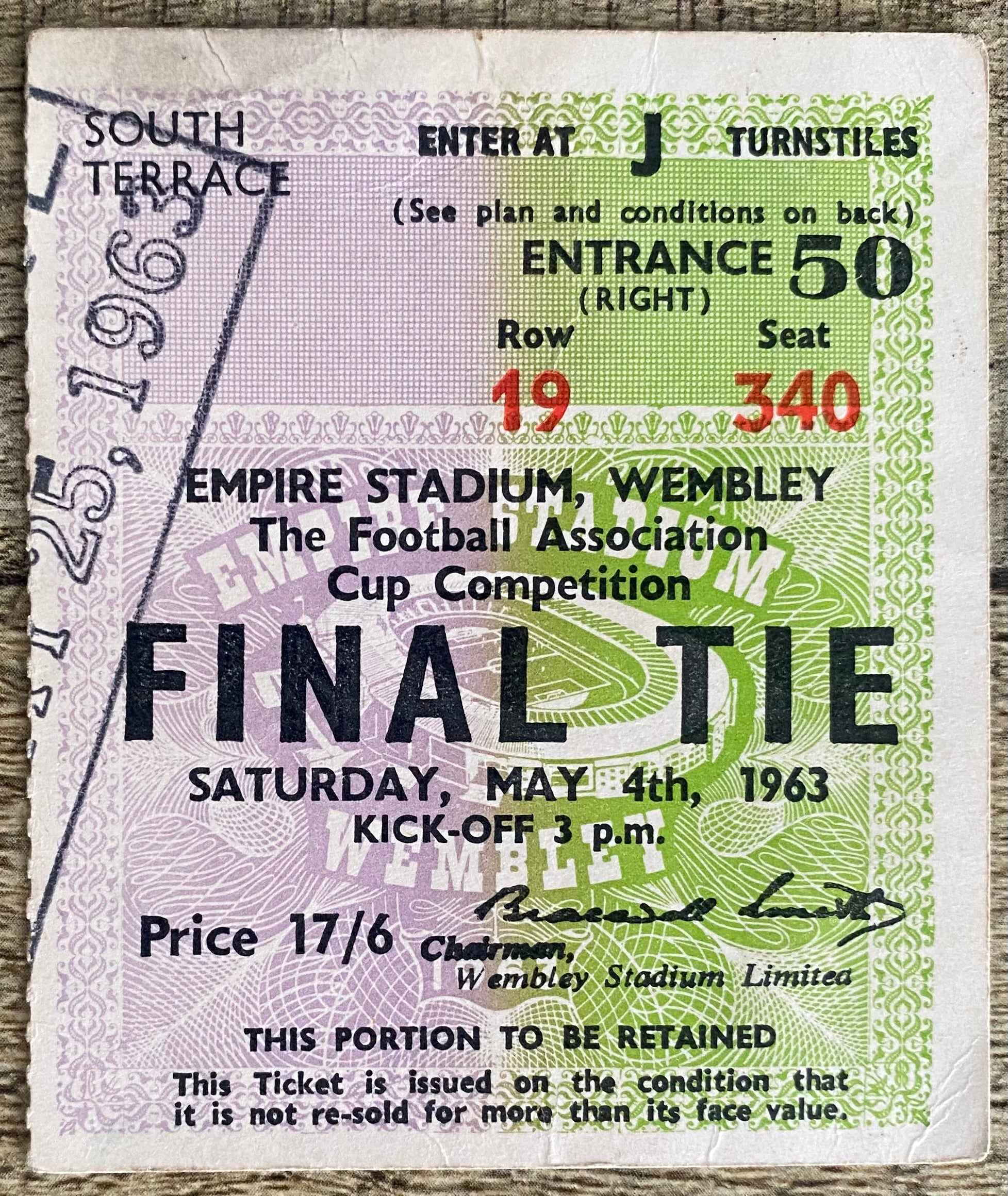 1963 ORIGINAL FA CUP FINAL TICKET MANCHESTER UNITED V LEICESTER CITY
