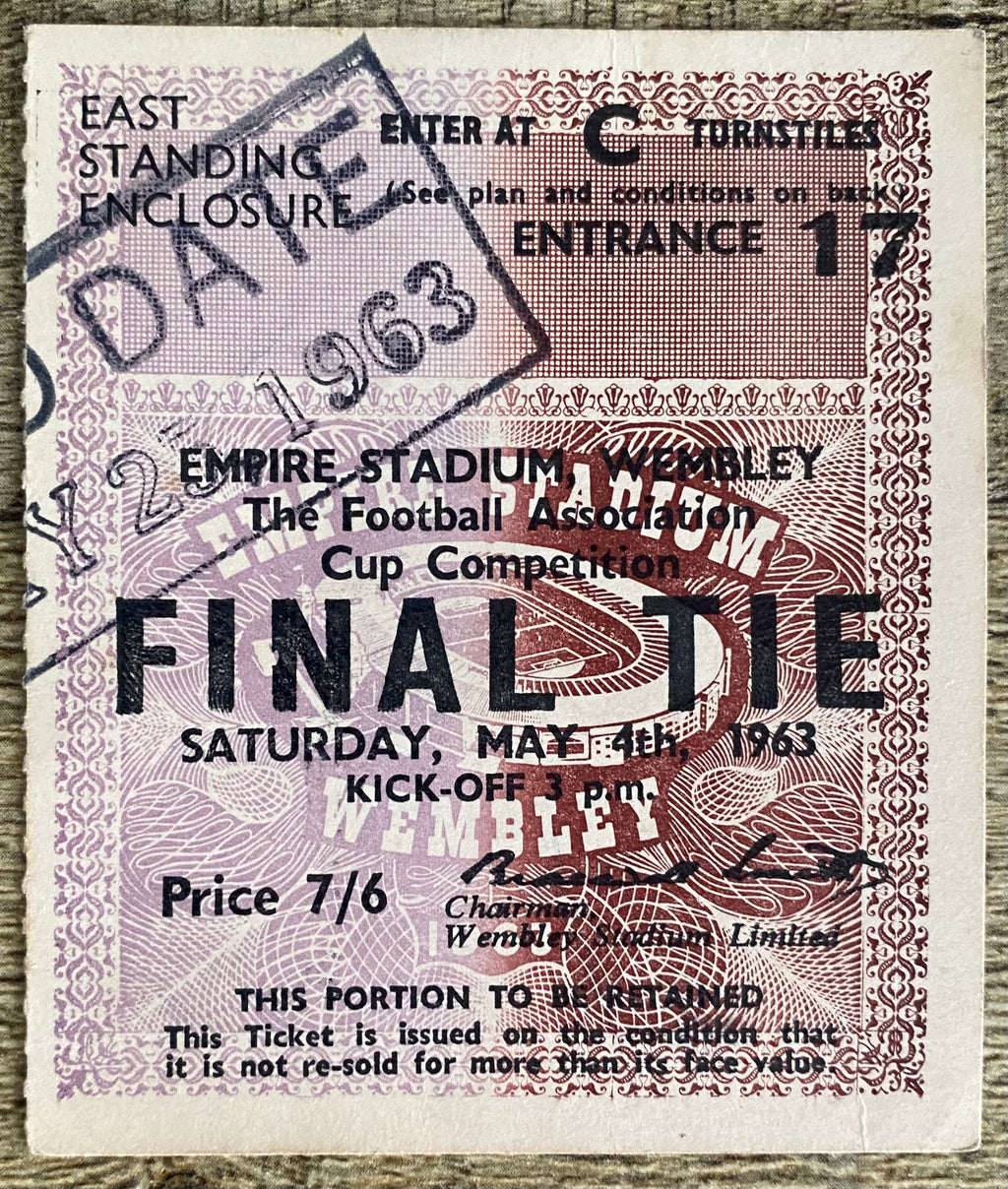 1963 ORIGINAL FA CUP FINAL TICKET MANCHESTER UNITED V LEICESTER CITY