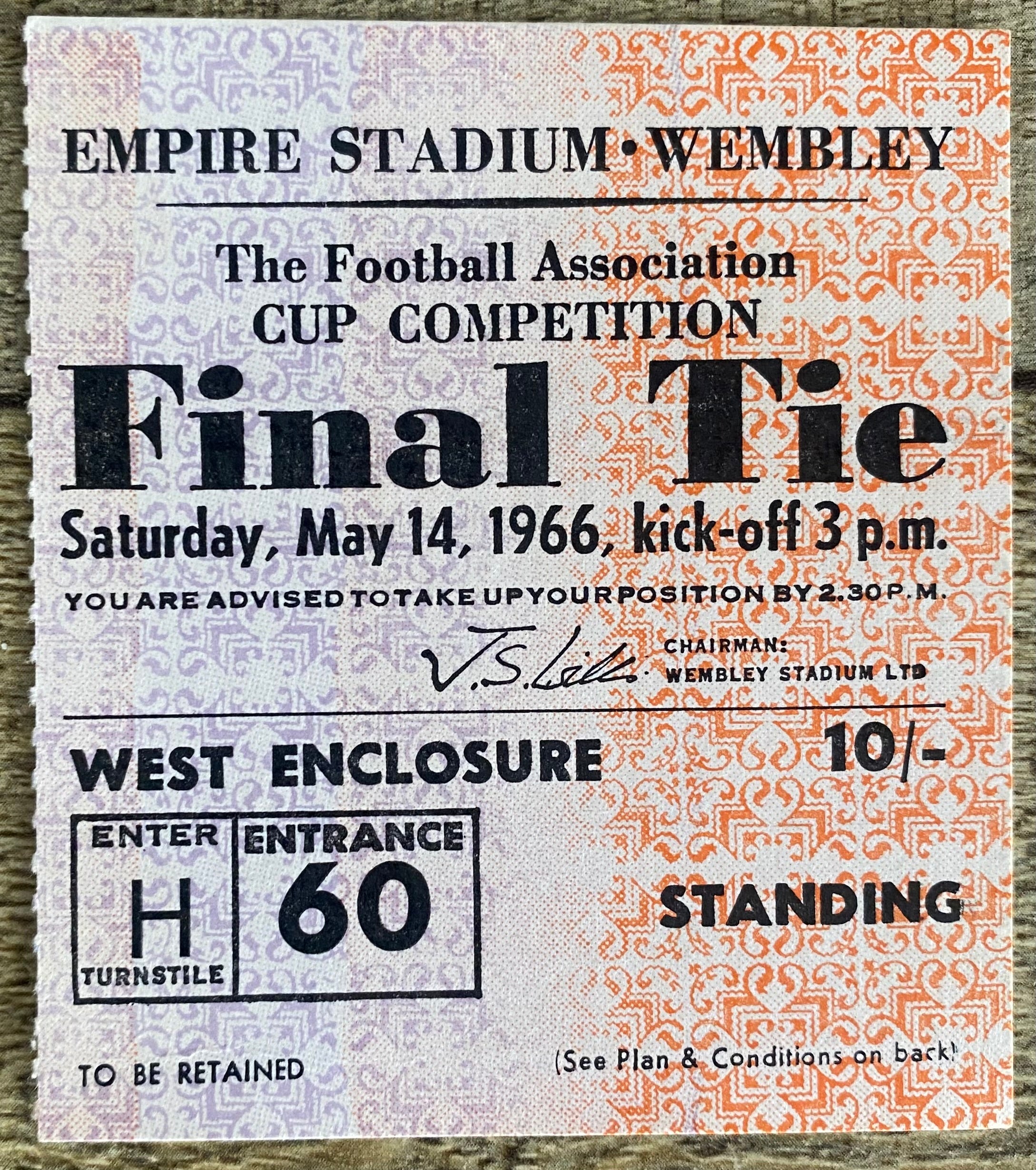 1966 ORIGINAL FA CUP FINAL TICKET SHEFFIELD WEDNESDAY V EVERTON