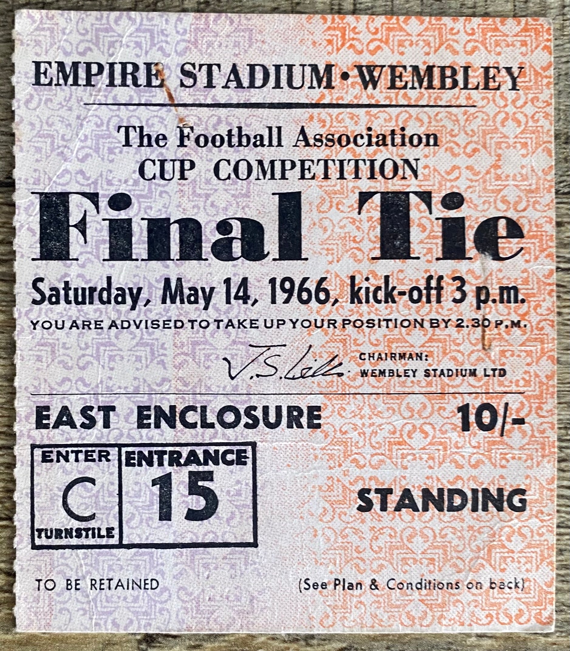 1966 ORIGINAL FA CUP FINAL TICKET SHEFFIELD WEDNESDAY V EVERTON