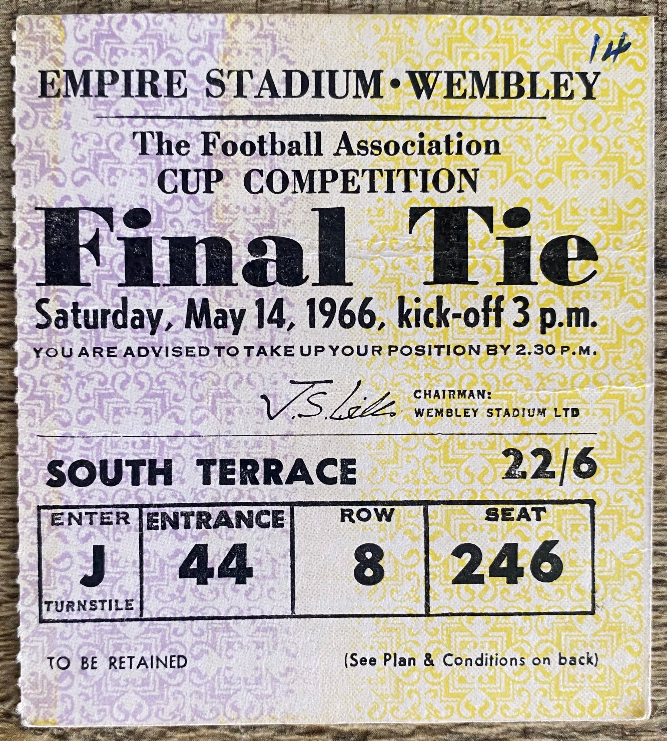 1966 ORIGINAL FA CUP FINAL TICKET SHEFFIELD WEDNESDAY V EVERTON