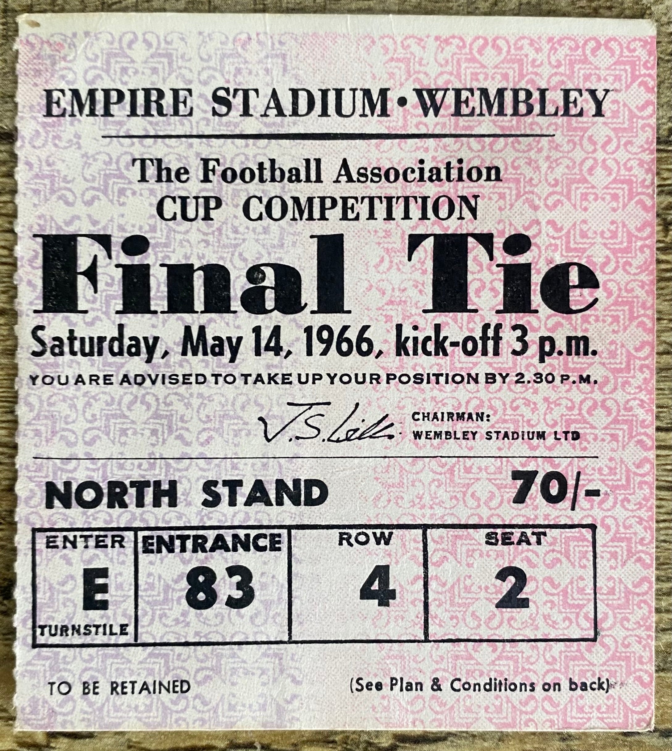1966 ORIGINAL FA CUP FINAL TICKET SHEFFIELD WEDNESDAY V EVERTON