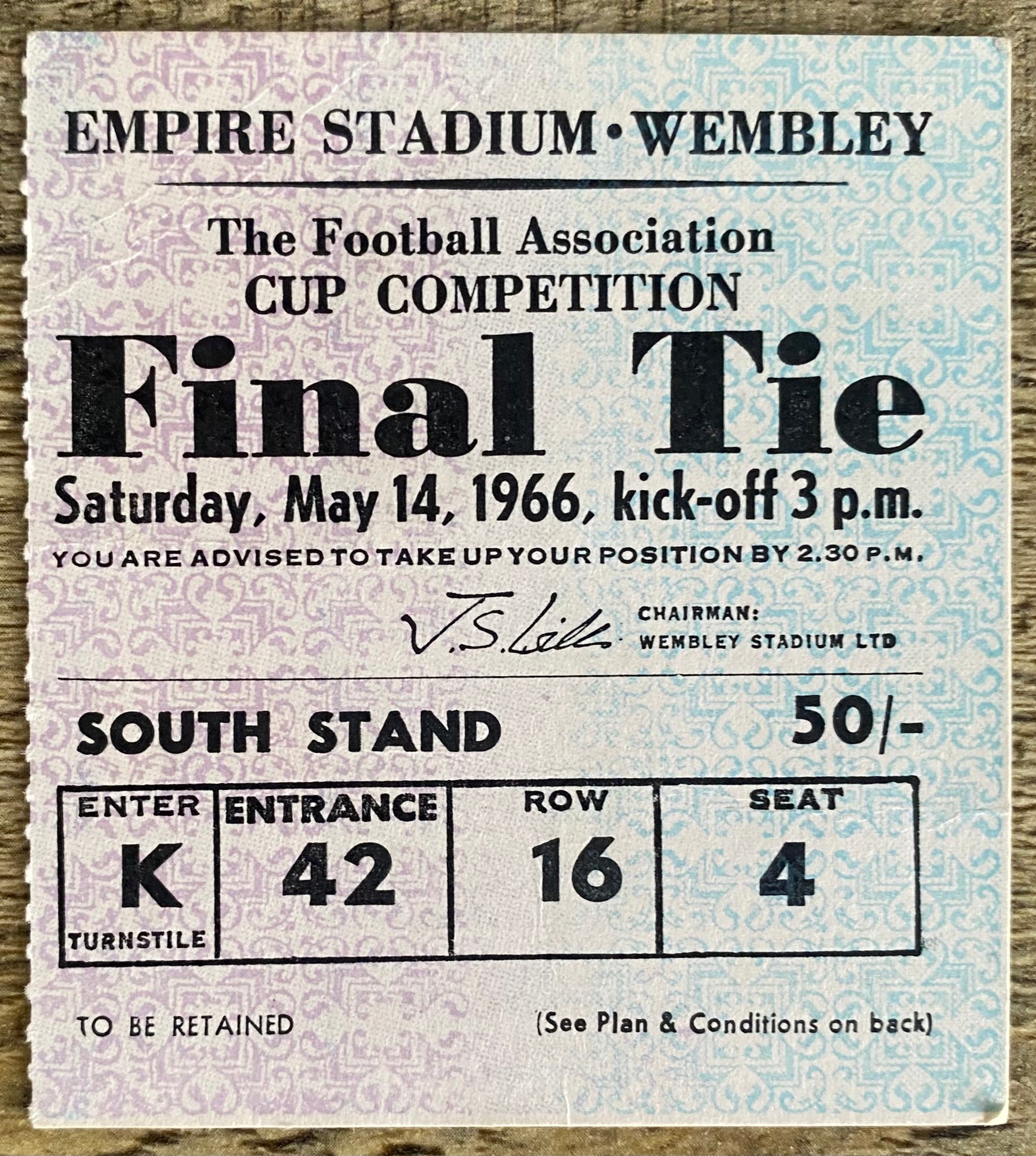 1966 ORIGINAL FA CUP FINAL TICKET SHEFFIELD WEDNESDAY V EVERTON