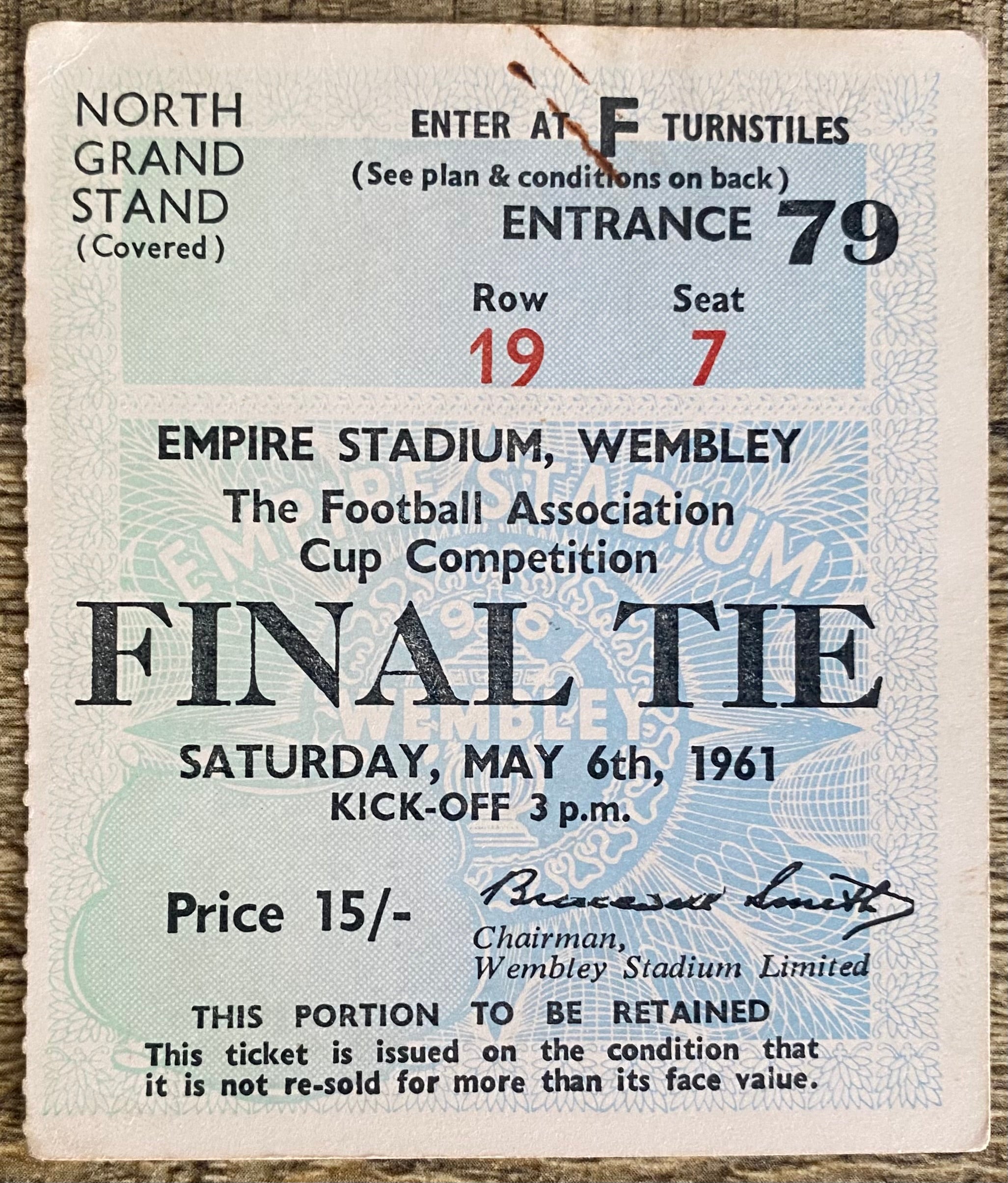 1961 ORIGINAL FA CUP FINAL TICKET TOTTENHAM HOTSPUR V LEICESTER CITY