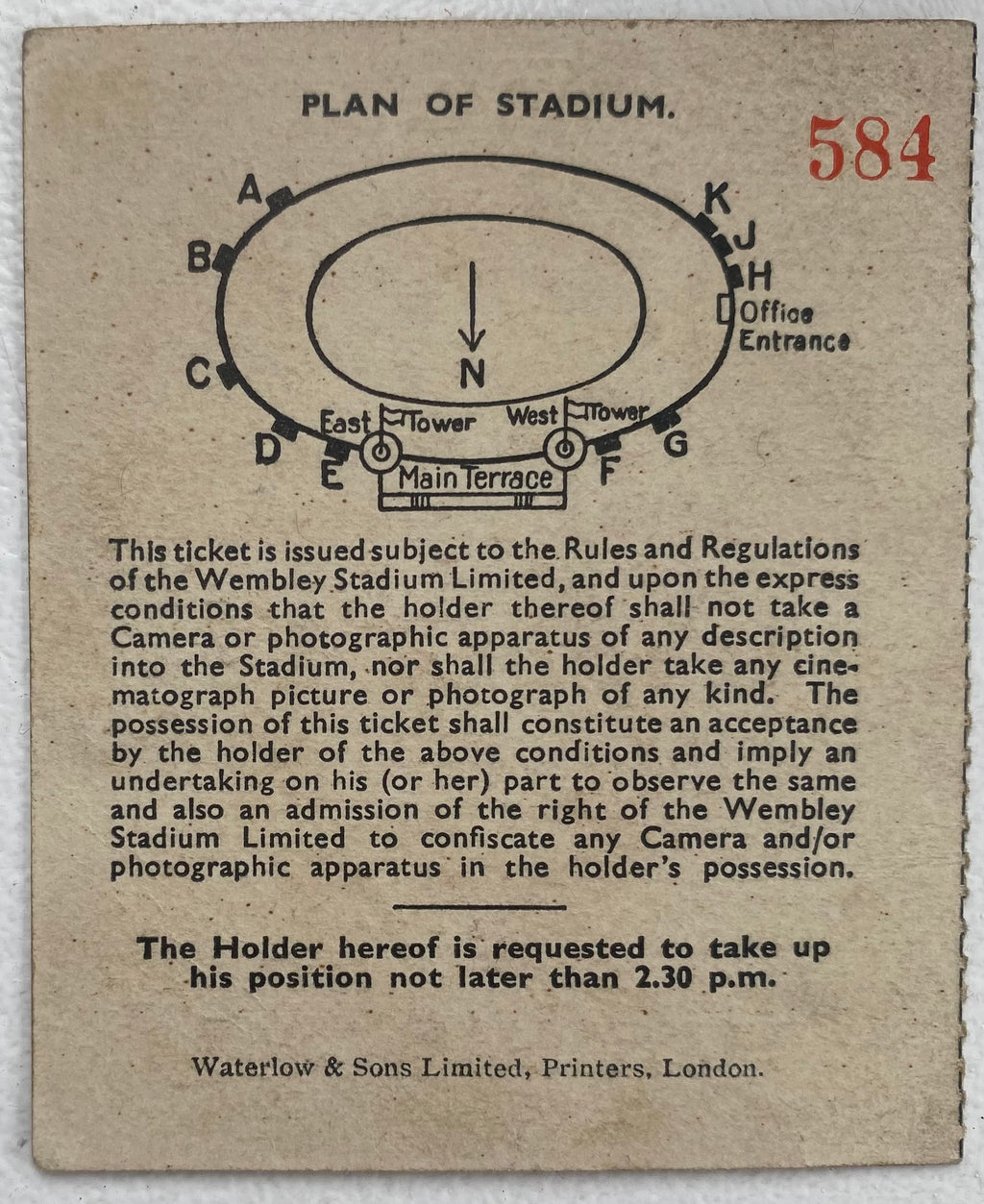 1936 ORIGINAL FA CUP FINAL TICKET ARSENAL V SHEFFIELD UNITED