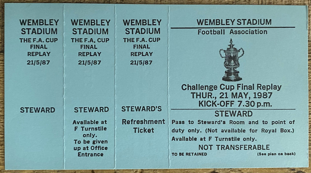 1987 ORIGINAL FA CUP FINAL REPLAY STEWARDS TICKET COVENTRY CITY V TOTTENHAM HOTSPUR