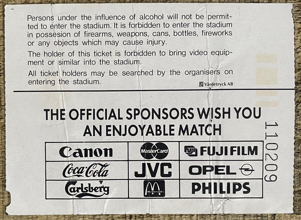 1992 ORIGINAL EURO 92 TICKET SCOTLAND V GERMANY @ NORRKOPING