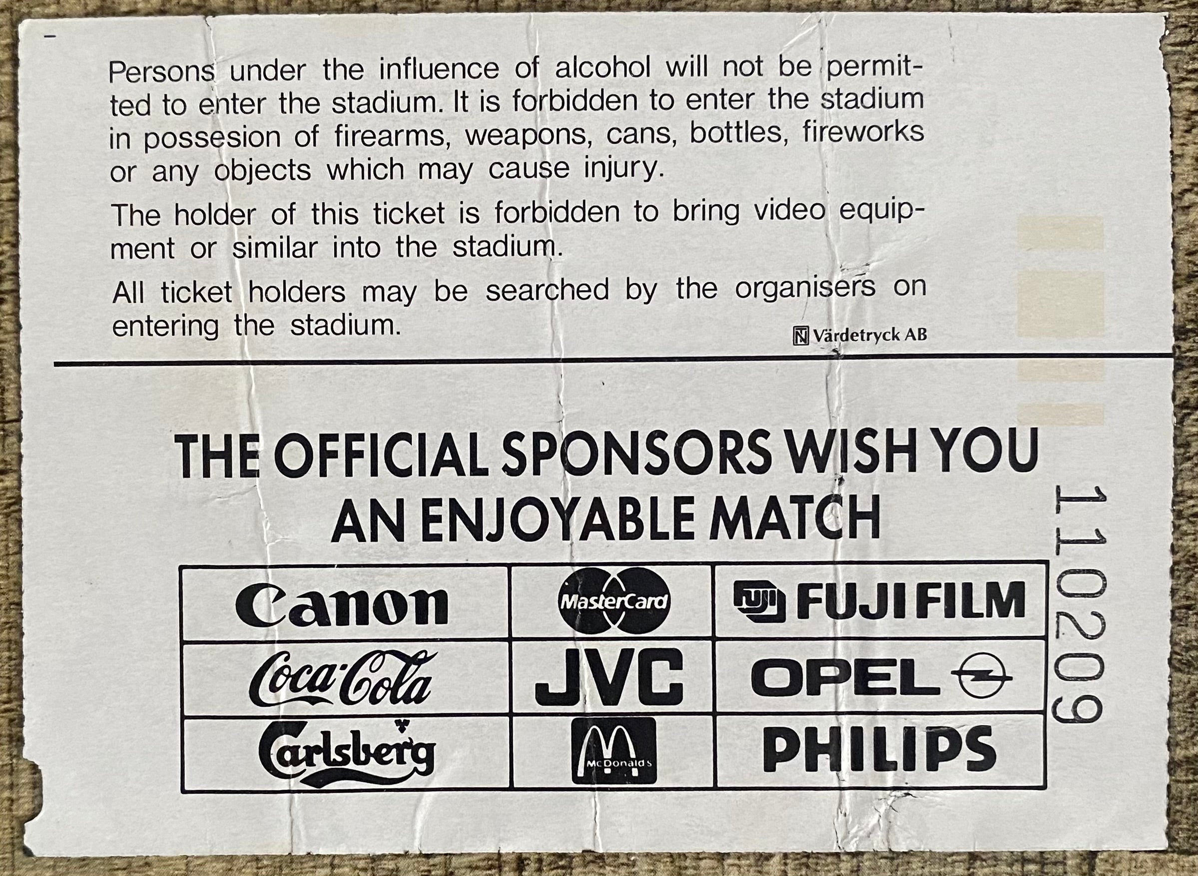 1992 ORIGINAL EURO 92 TICKET SCOTLAND V GERMANY @ NORRKOPING
