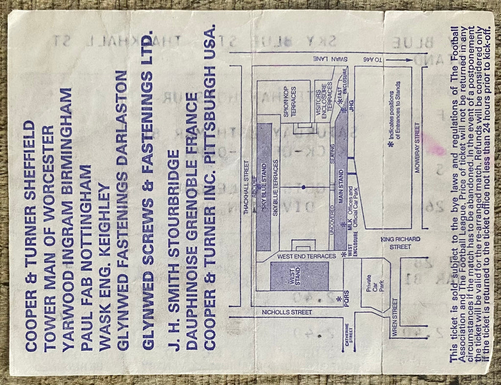 1980/81 ORIGINAL DIVISION ONE UNUSED TICKET COVENTRY CITY V TOTTENHAM HOTSPUR