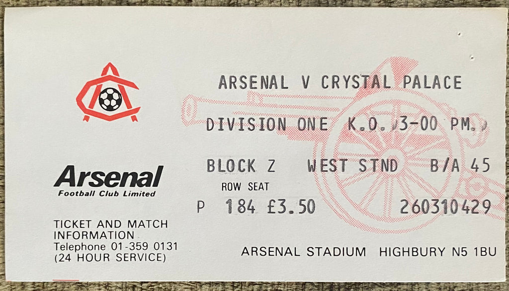 1980/81 ORIGINAL DIVISION ONE TICKET ARSENAL V CRYSTAL PALACE