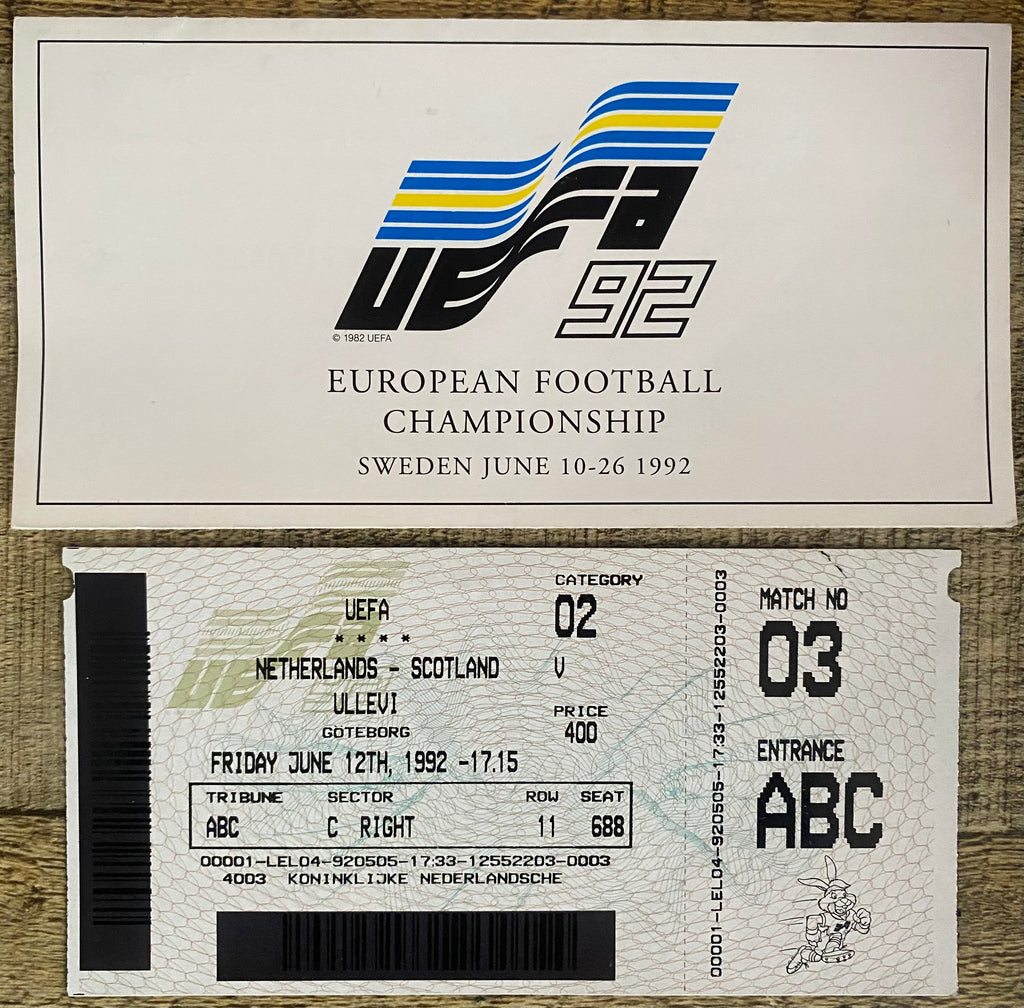 1992 ORIGINAL EURO 92 UNUSED TICKET SCOTLAND V NETHERLANDS @ GOTHENBURG