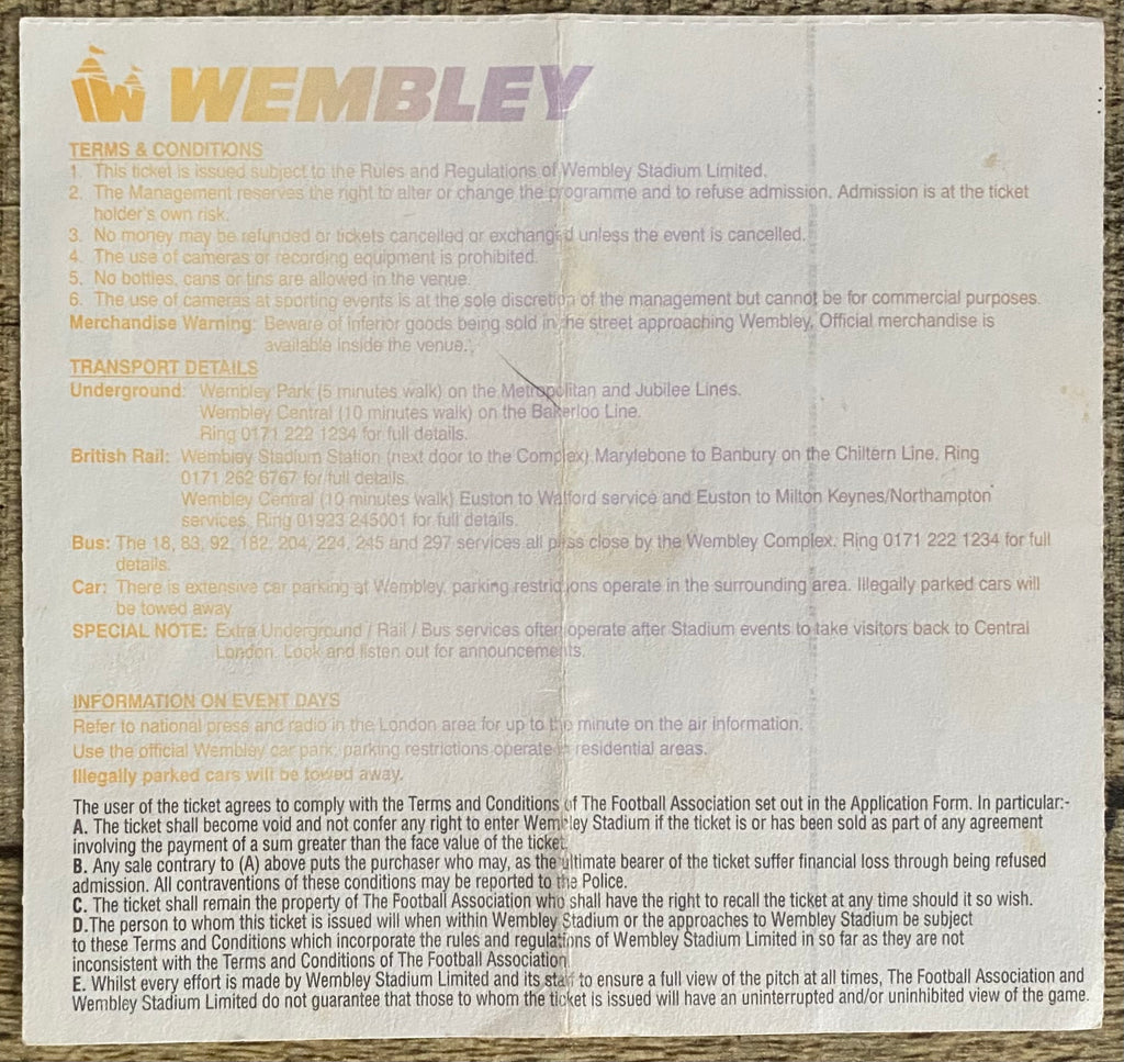 1996 ORIGINAL FA CUP FINAL TICKET MANCHESTER UNITED V LIVERPOOL