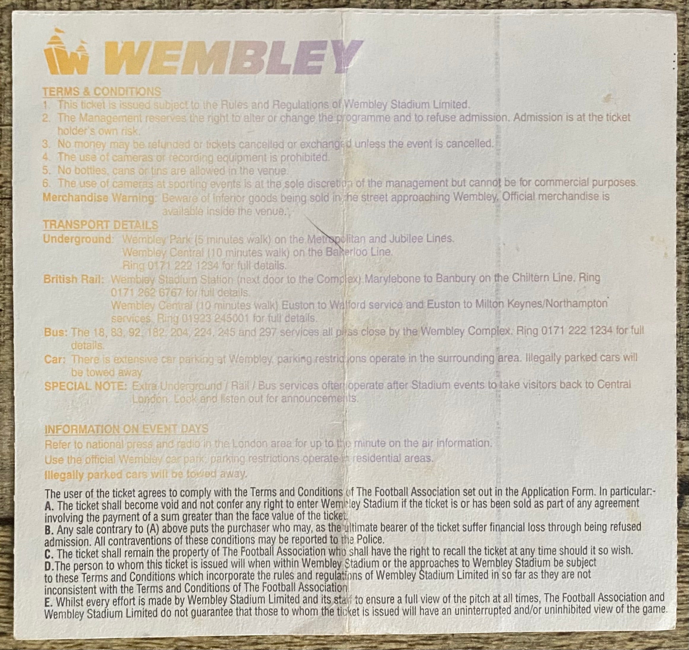 1996 ORIGINAL FA CUP FINAL TICKET MANCHESTER UNITED V LIVERPOOL