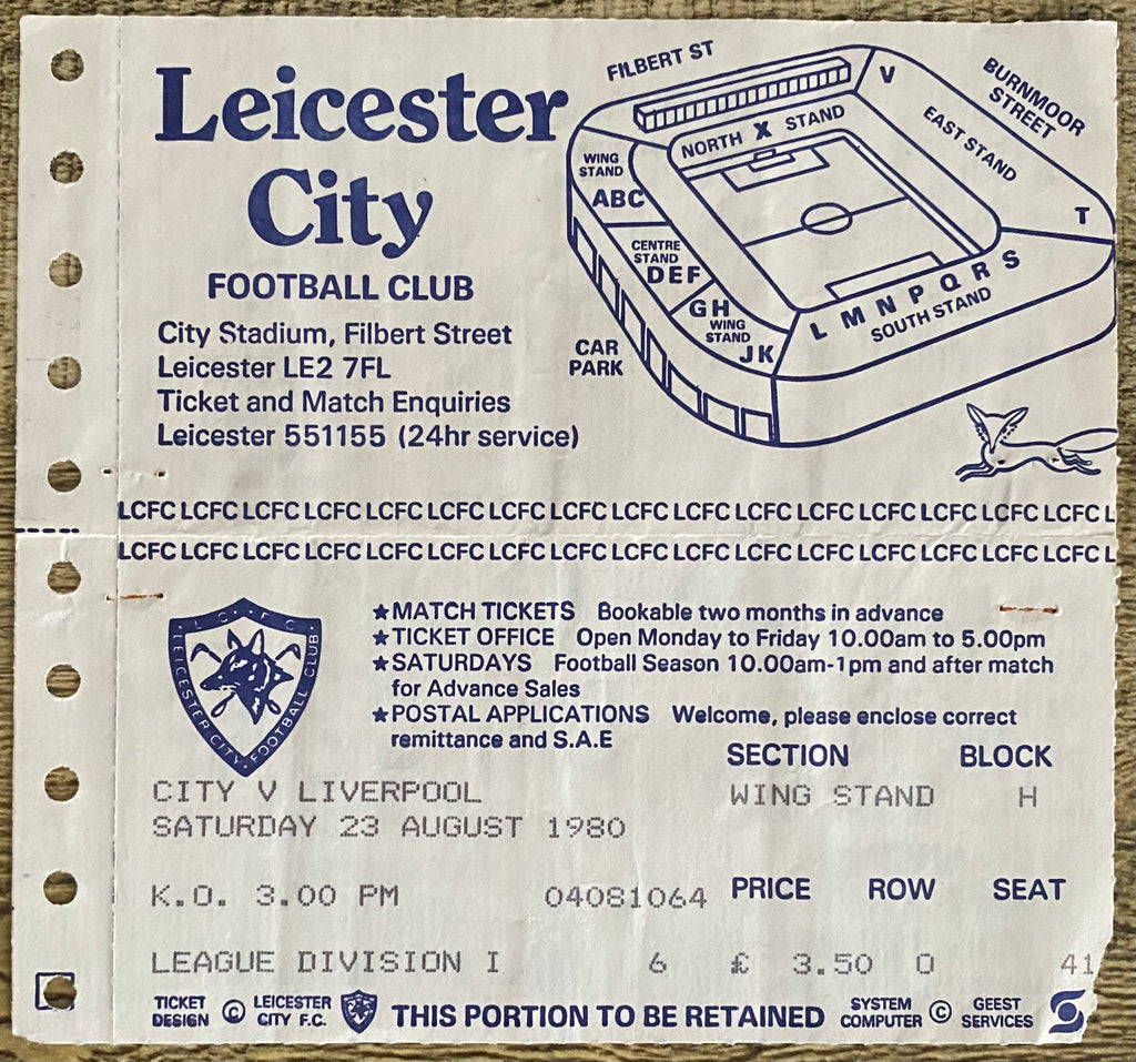 1980/81 ORIGINAL DIVISION ONE TICKET LEICESTER CITY V LIVERPOOL