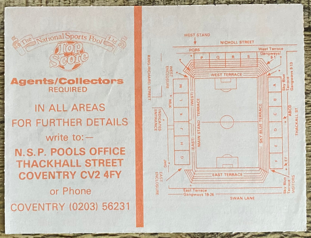 1985/86 ORIGINAL DIVISION ONE TICKET COVENTRY CITY V LIVERPOOL