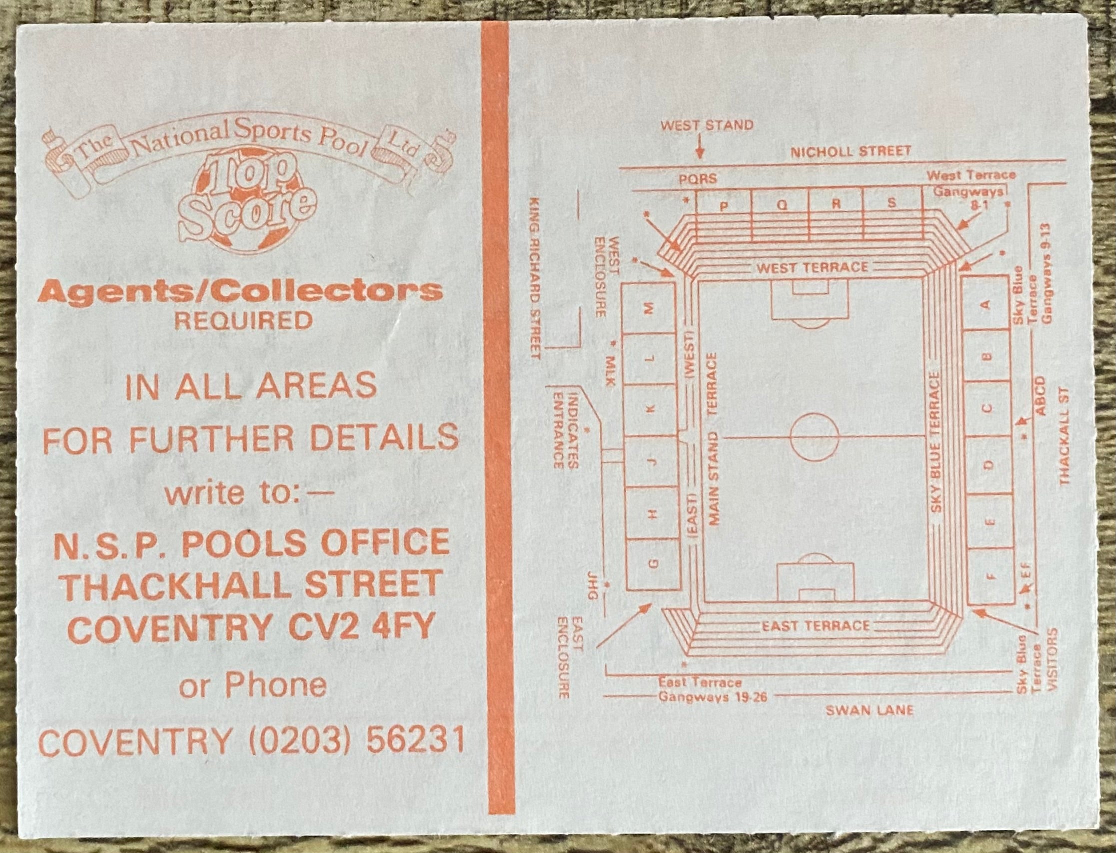 1985/86 ORIGINAL DIVISION ONE TICKET COVENTRY CITY V LIVERPOOL