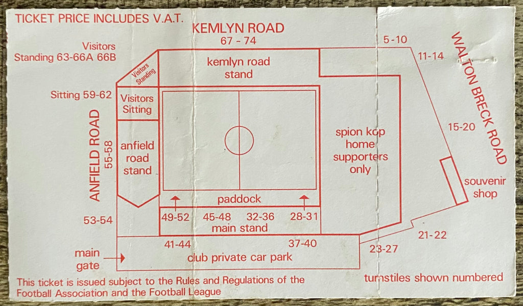 1985/86 ORIGINAL DIVISION ONE TICKET LIVERPOOL V WEST HAM UNITED