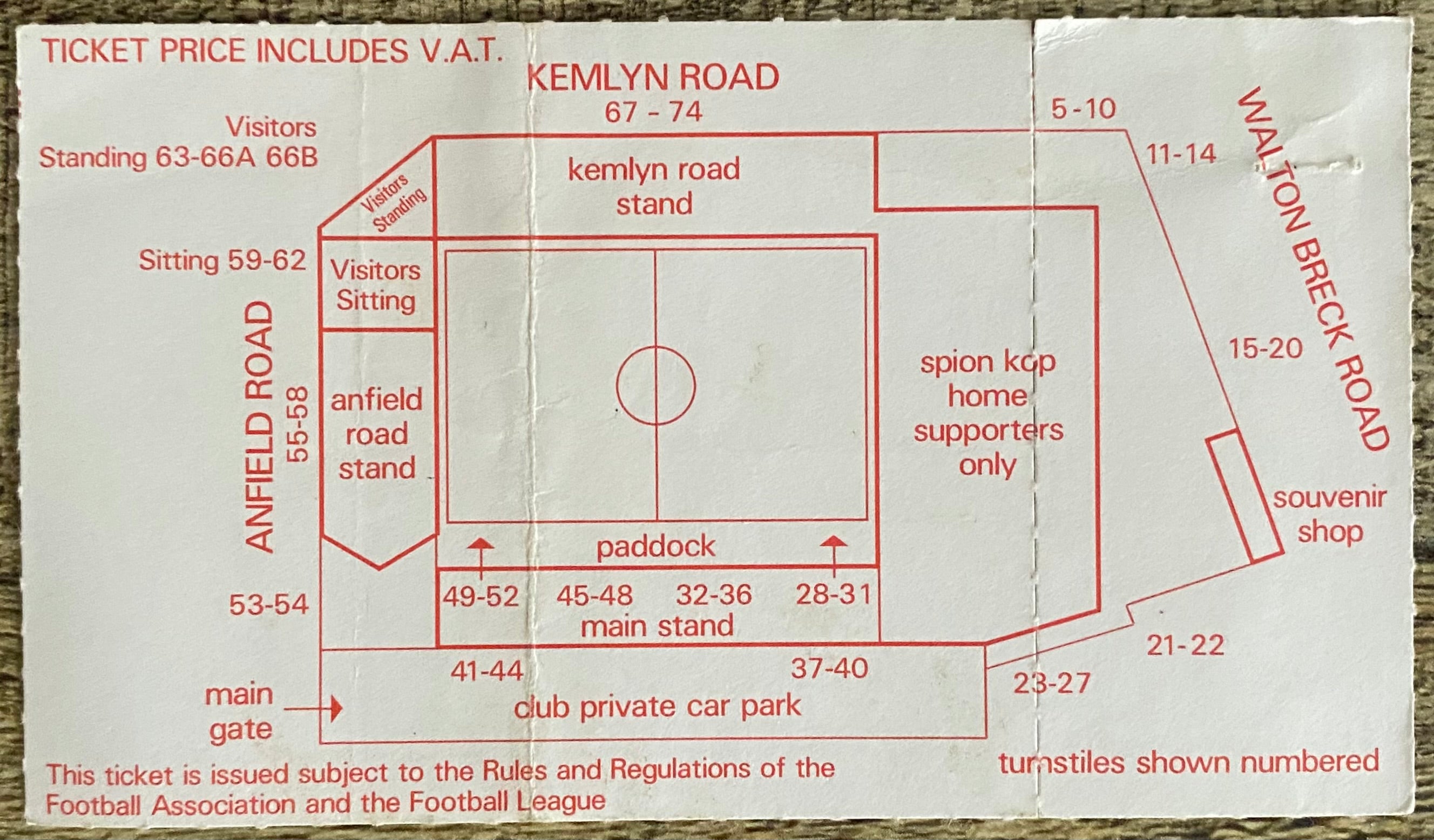 1985/86 ORIGINAL DIVISION ONE TICKET LIVERPOOL V WEST HAM UNITED