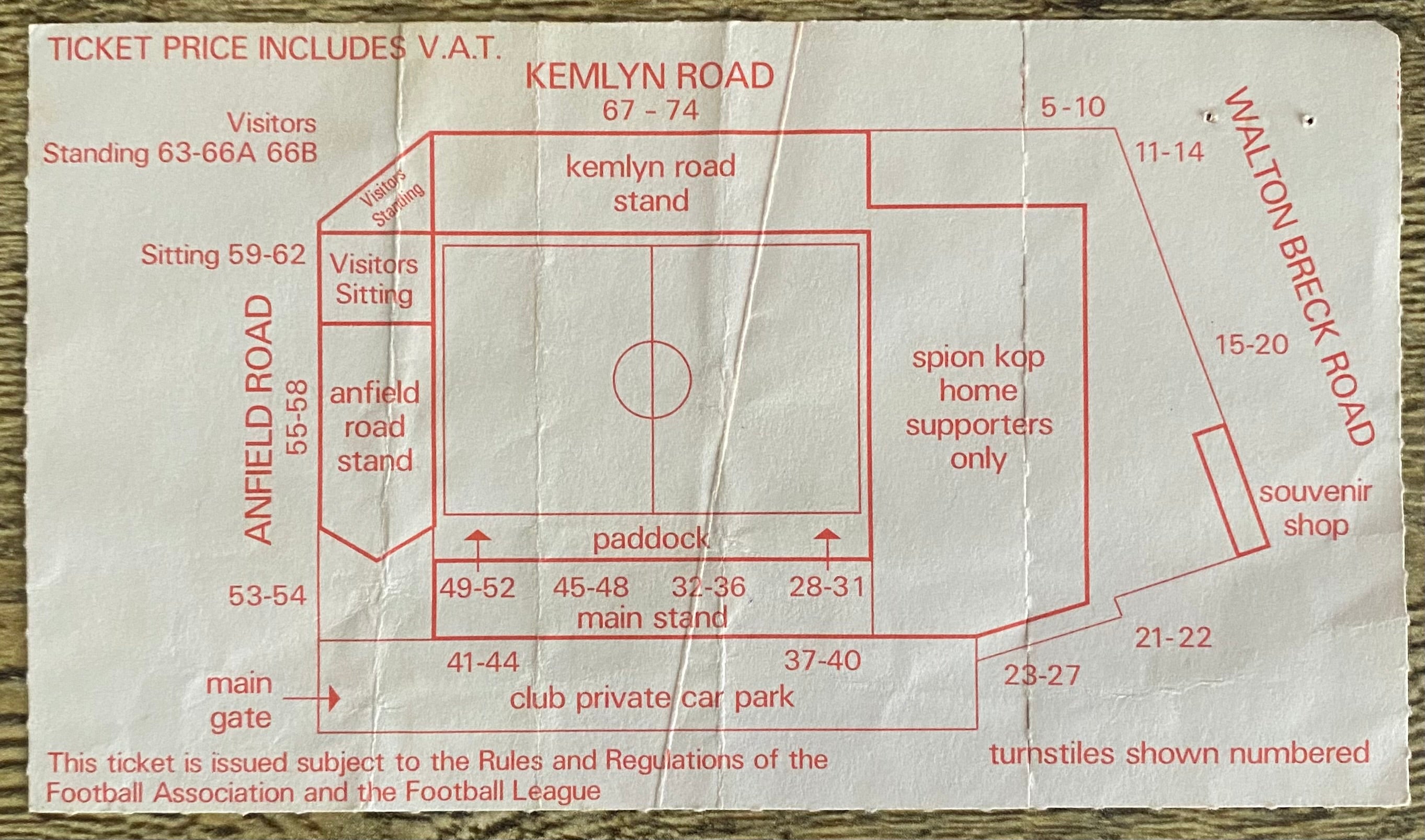 1985/86 ORIGINAL DIVISION ONE TICKET LIVERPOOL V ARSENAL