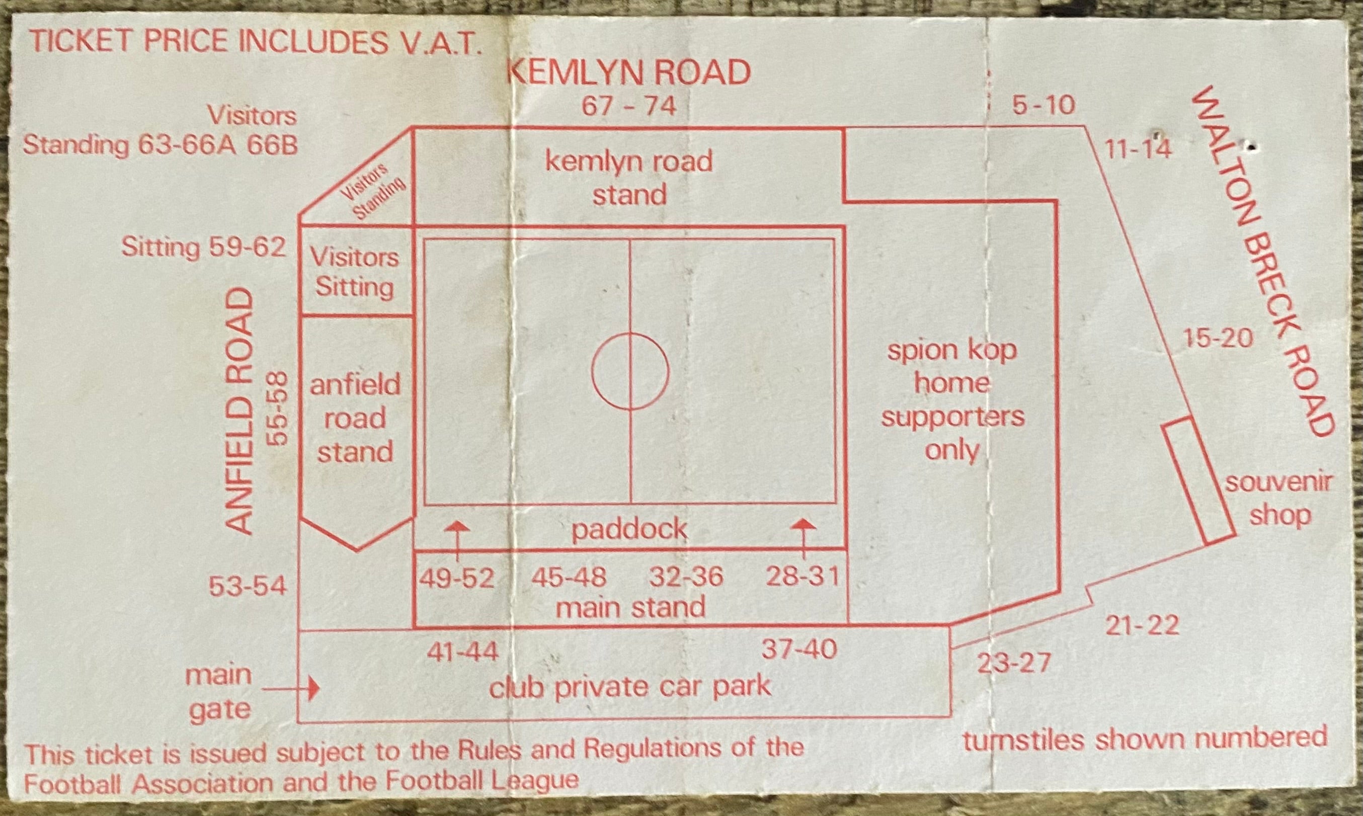 1985/86 ORIGINAL DIVISION ONE TICKET LIVERPOOL V SOUTHAMPTON