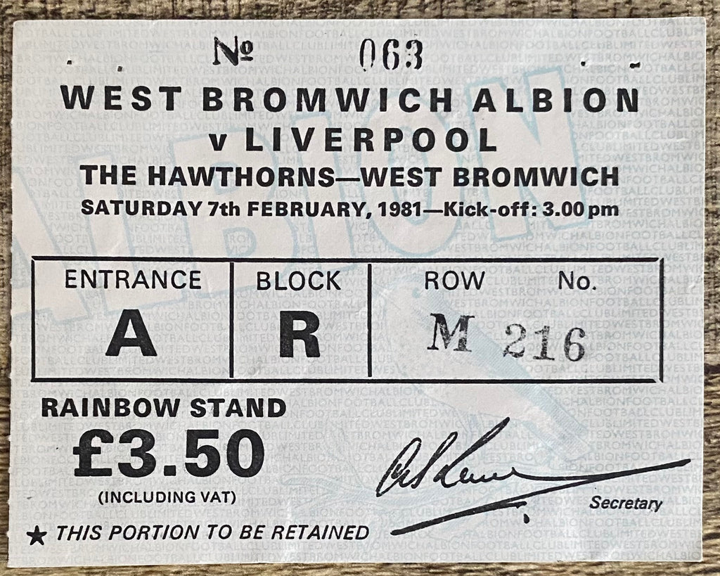 1980/81 ORIGINAL DIVISION ONE TICKET WEST BROMWICH ALBION V LIVERPOOL