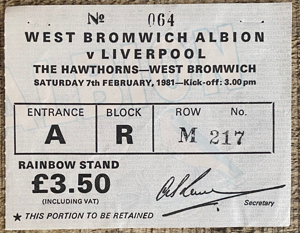 1980/81 ORIGINAL DIVISION ONE TICKET WEST BROMWICH ALBION V LIVERPOOL