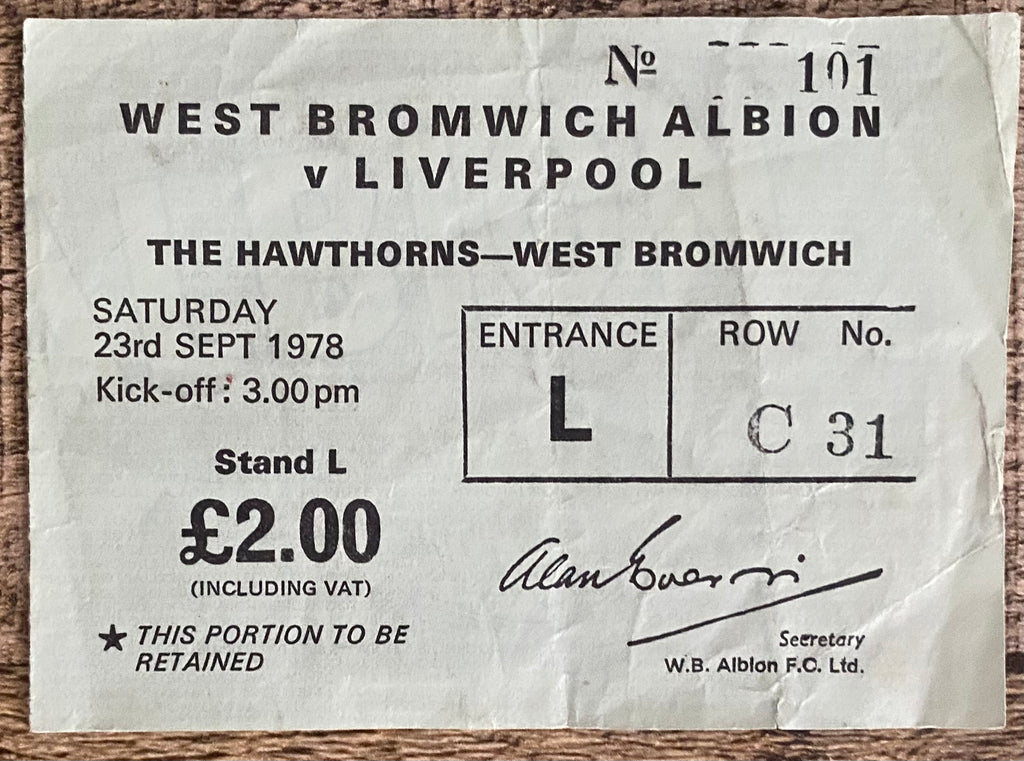 1978/79 ORIGINAL DIVISION ONE TICKET WEST BROMWICH ALBION V LIVERPOOL