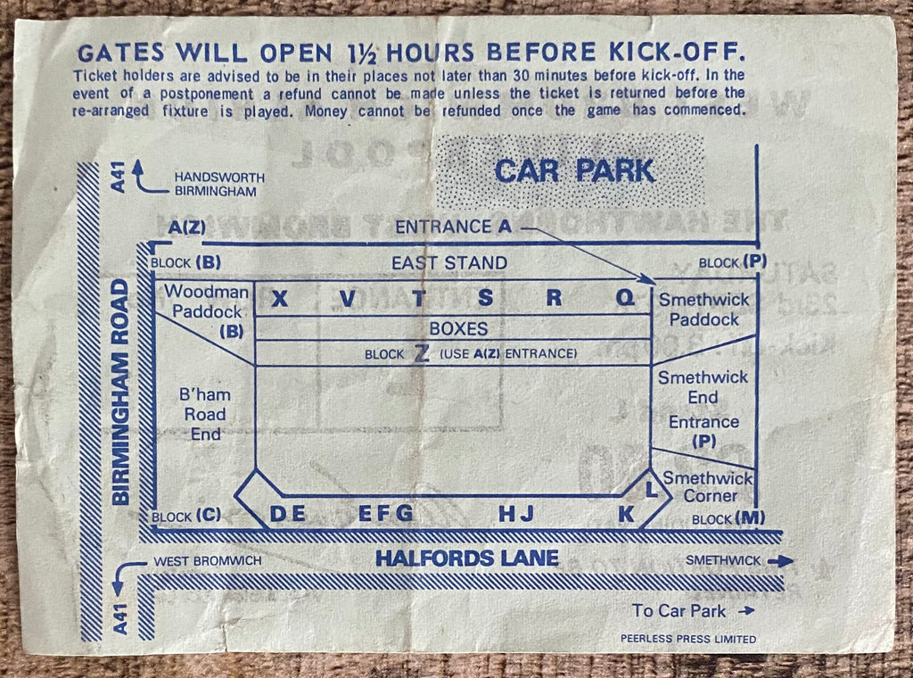 1978/79 ORIGINAL DIVISION ONE TICKET WEST BROMWICH ALBION V LIVERPOOL