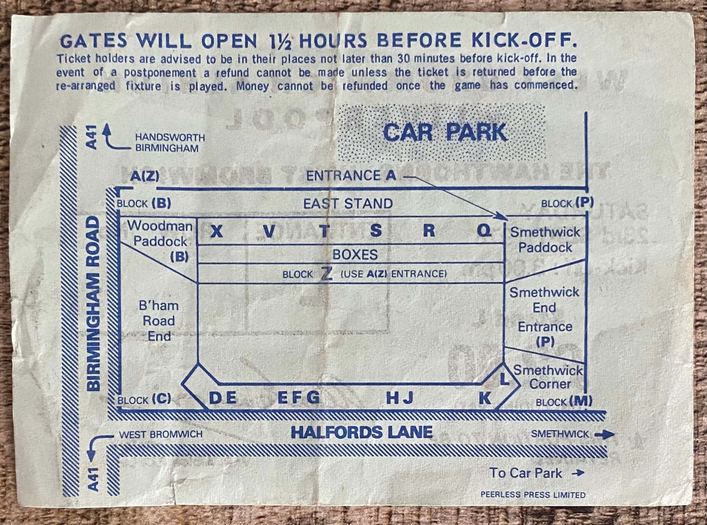 1978/79 ORIGINAL DIVISION ONE TICKET WEST BROMWICH ALBION V LIVERPOOL