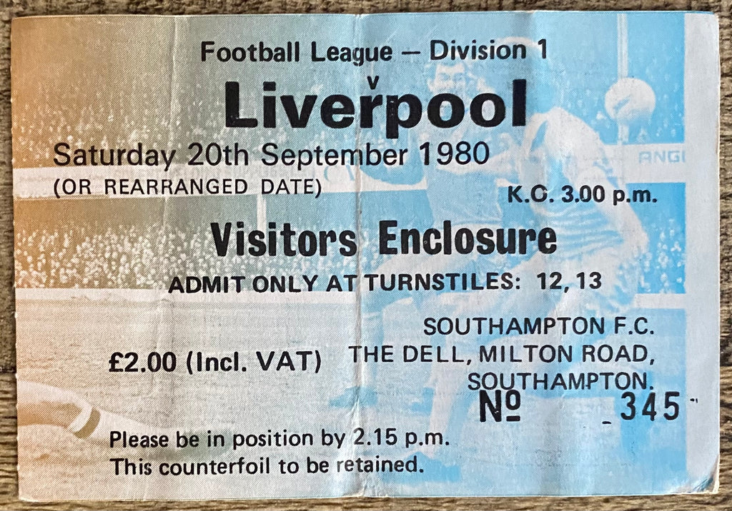 1980/81 ORIGINAL DIVISION ONE TICKET SOUTHAMPTON V LIVERPOOL