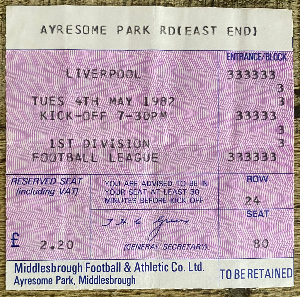 1981/82 ORIGINAL DIVISION ONE TICKET MIDDLESBROUGH V LIVERPOOL