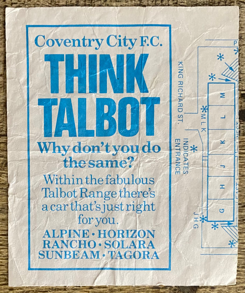 1981/82 ORIGINAL DIVISION ONE TICKET COVENTRY CITY V LIVERPOOL